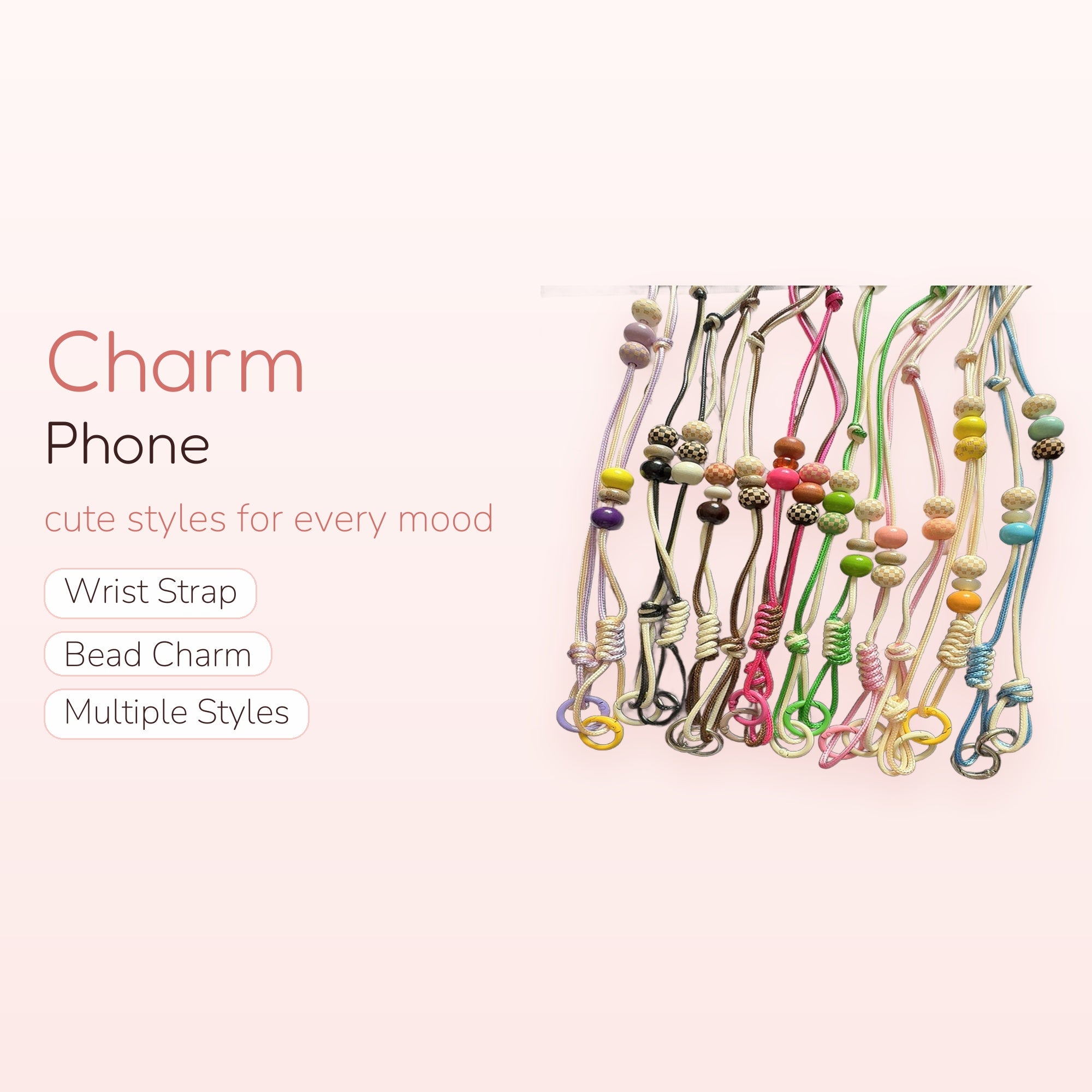 Colorful Beaded Phone Charm Straps | Adjustable Wrist Lanyards with Checkered Beads