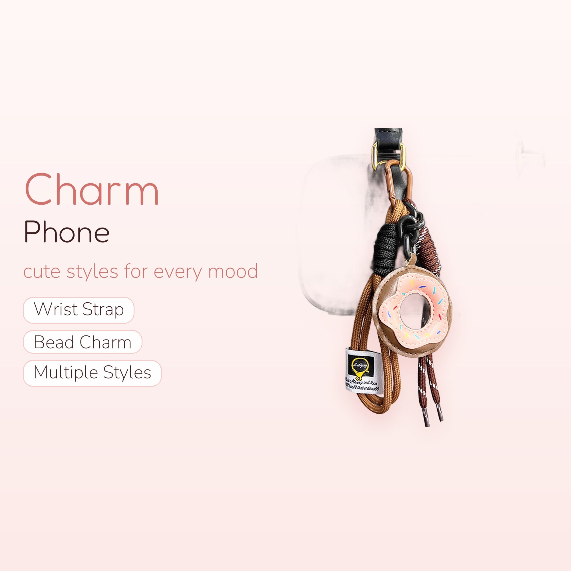 Cute Donut Keychain Phone Charm | Aesthetic Brown Rope Wrist Lanyard