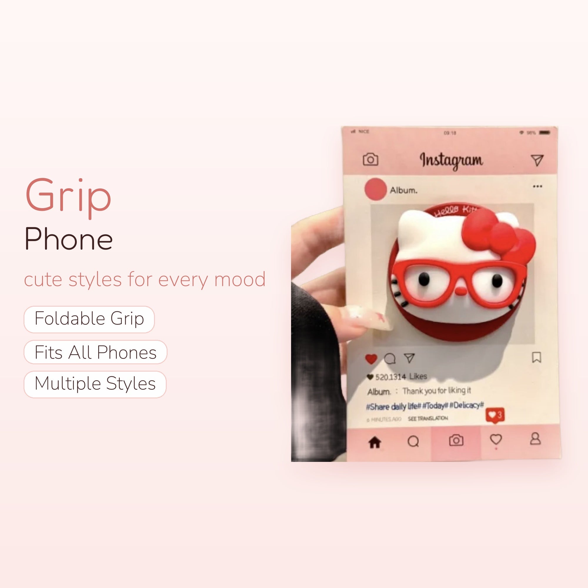Red Hello Kitty Instagram Phone Grip | Cute Kawaii Pop Socket Stand