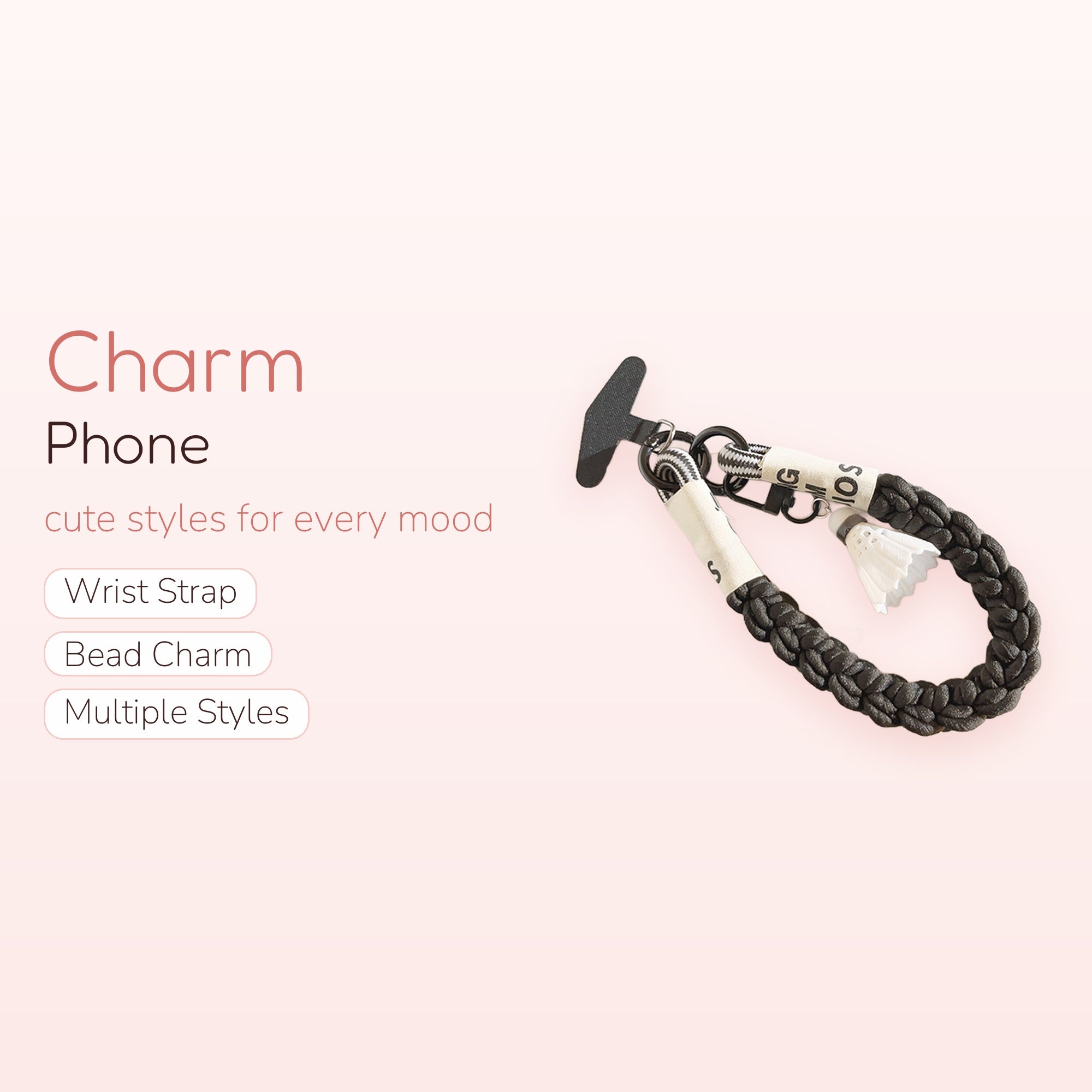 Aesthetic Black Braided Phone Charm | Cute Badminton Shuttlecock Wrist Lanyard