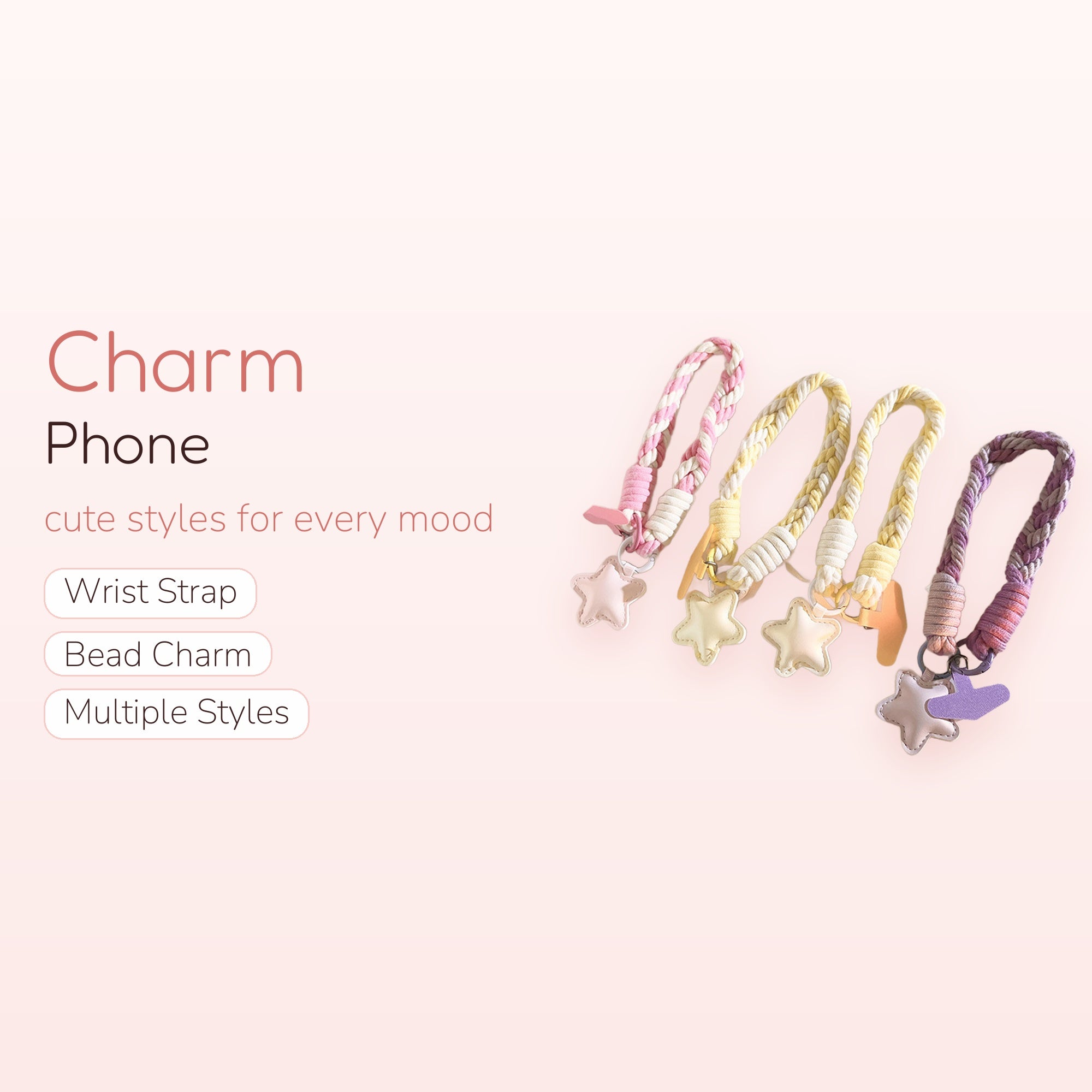 Braided Rope Star Phone Charm | Pastel Wrist Strap Lanyard