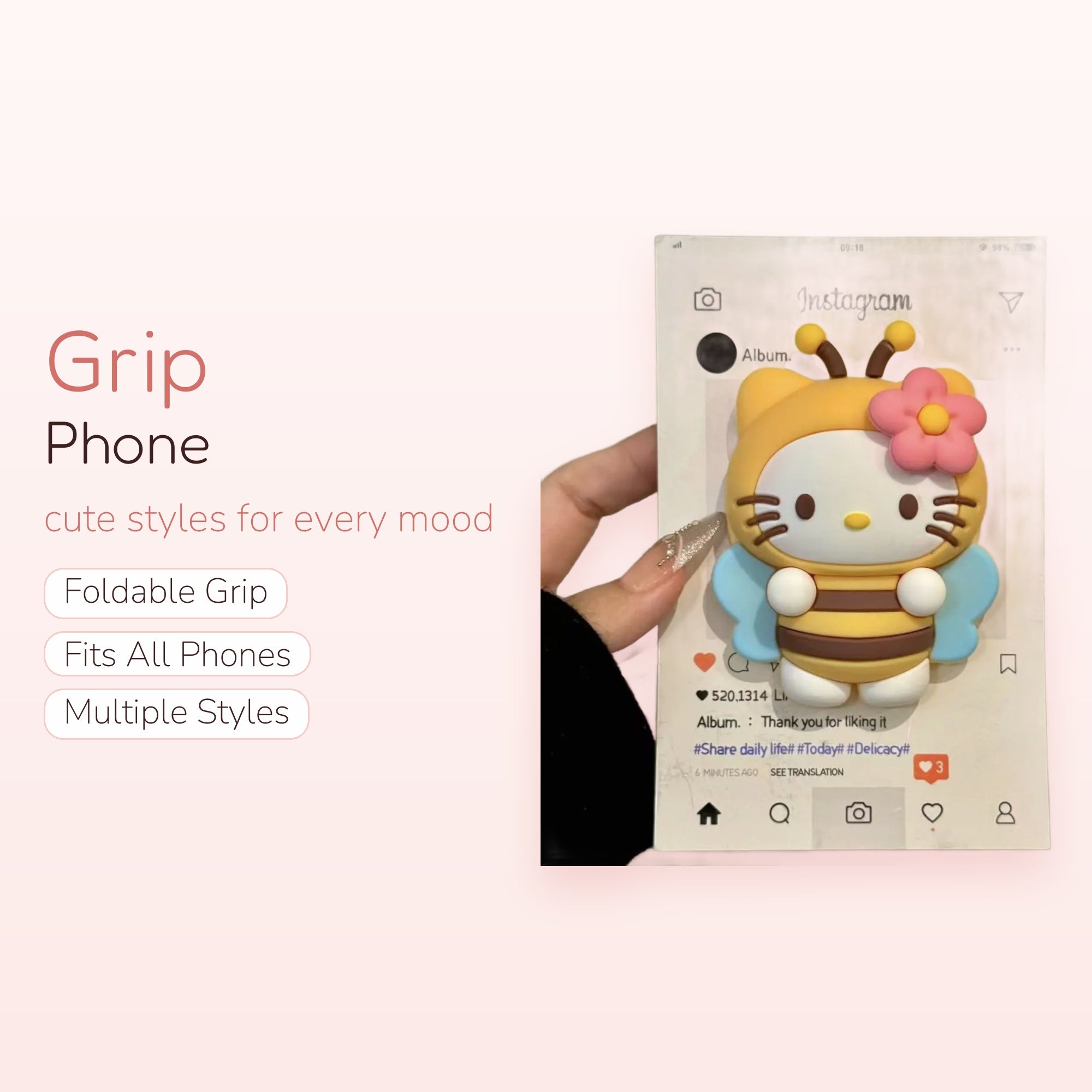 Cute Hello Kitty Bee Phone Grip | Kawaii Silicone Pop Socket Stand