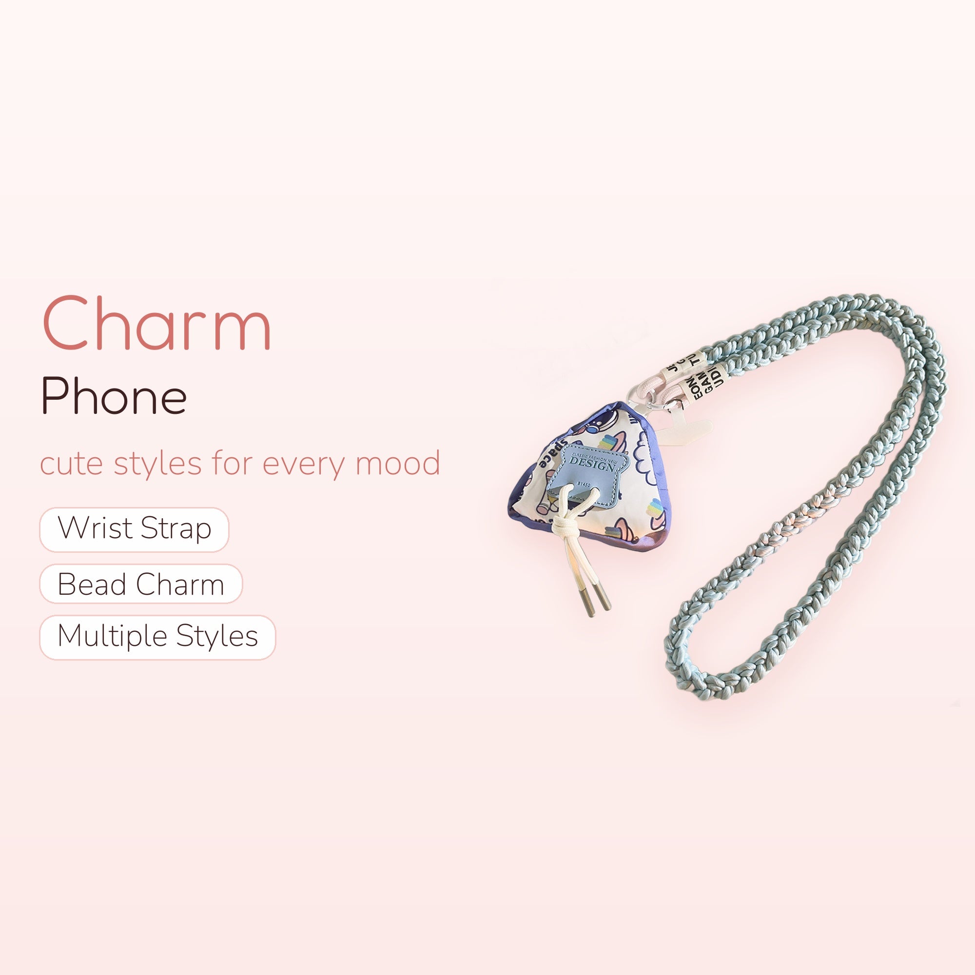 SIMPLYBUBBI — Pastel Triangle Pouch Braided Phone Strap | Long Shoulder Lanyard