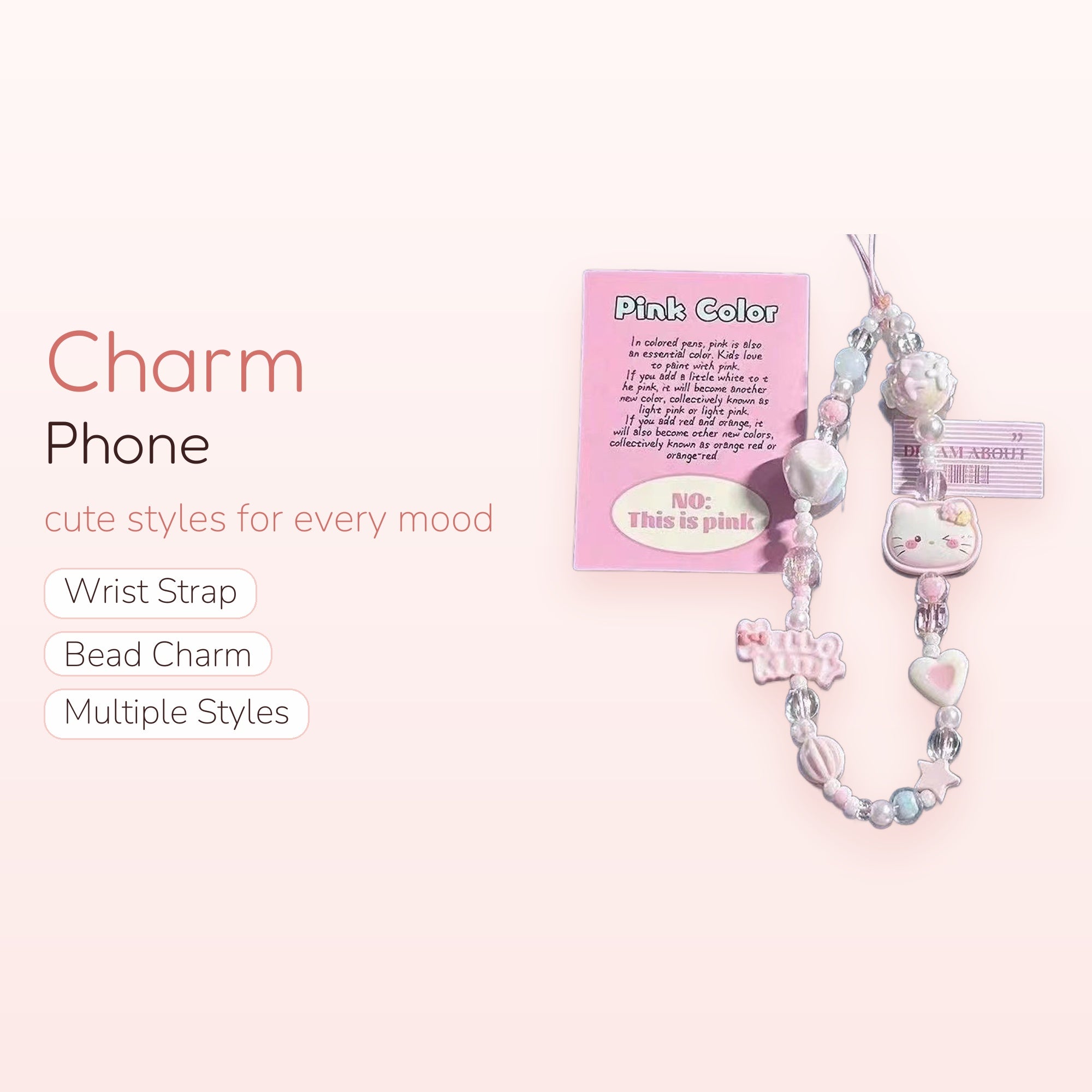 Kawaii Pastel Beaded Phone Charm Strap | Hello Kitty & Heart Wrist Lanyard