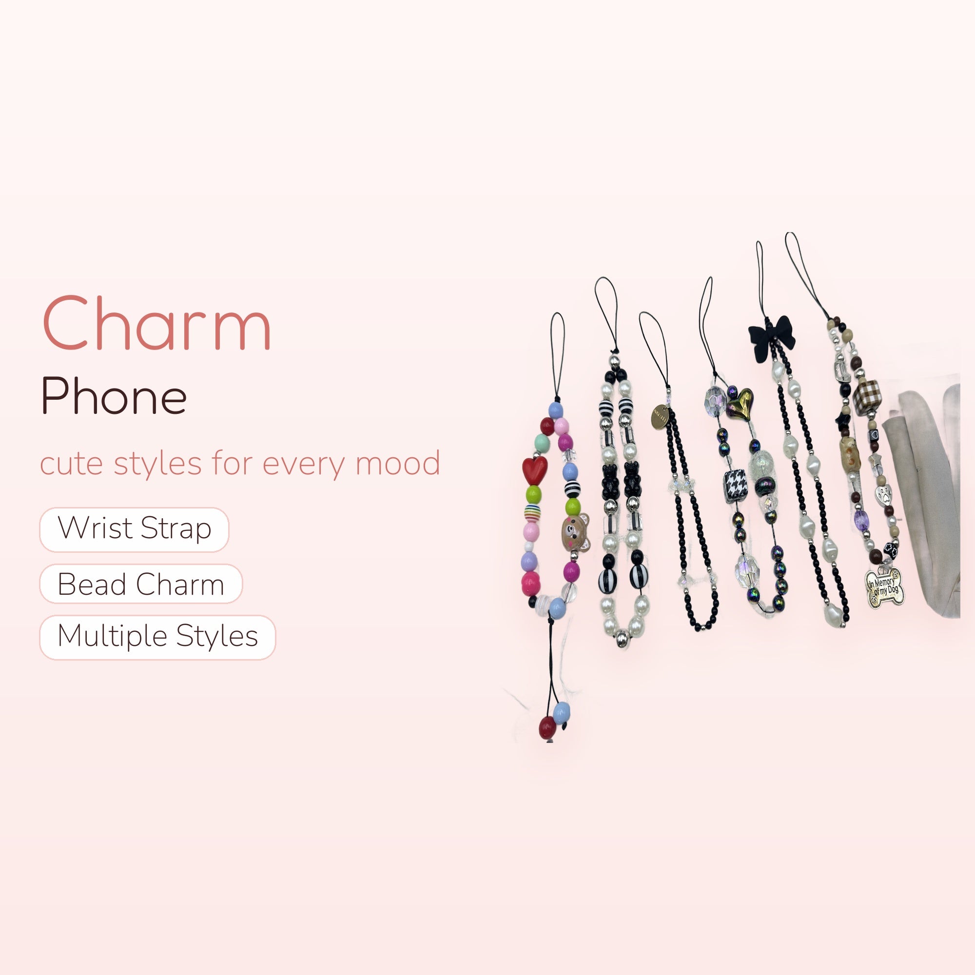 Aesthetic Beaded Phone Charm Strap Collection | Kawaii Pearl & Bear Wrist Lanyards