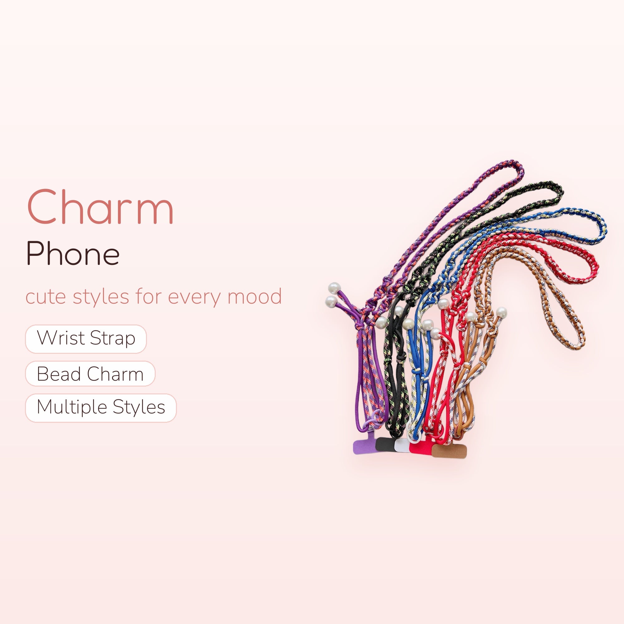 Braided Pearl Phone Lanyard Strap | Aesthetic Colorful Adjustable Phone Charm
