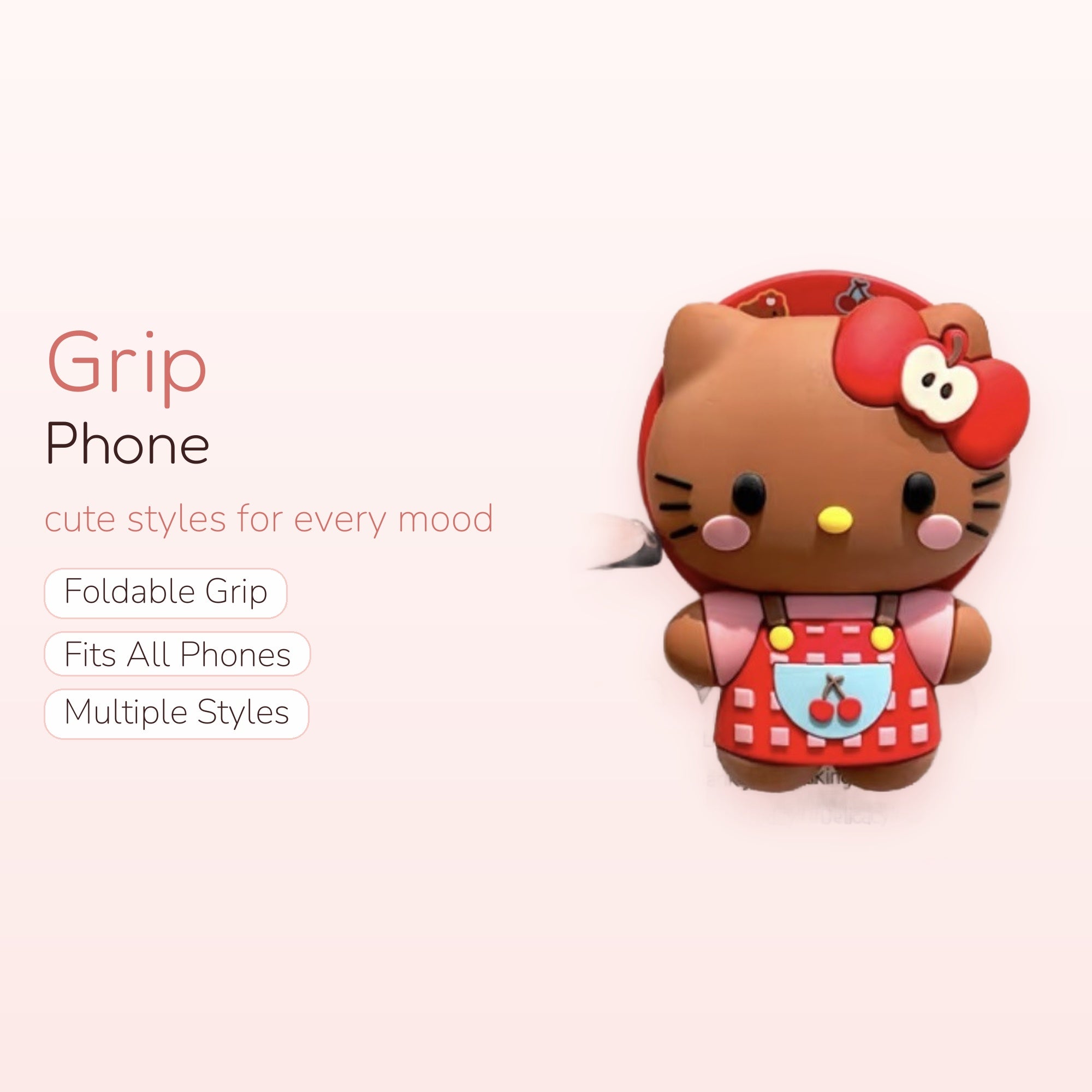 Kawaii Hello Kitty Apple Overalls Phone Grip | Cute Pop Socket Stand