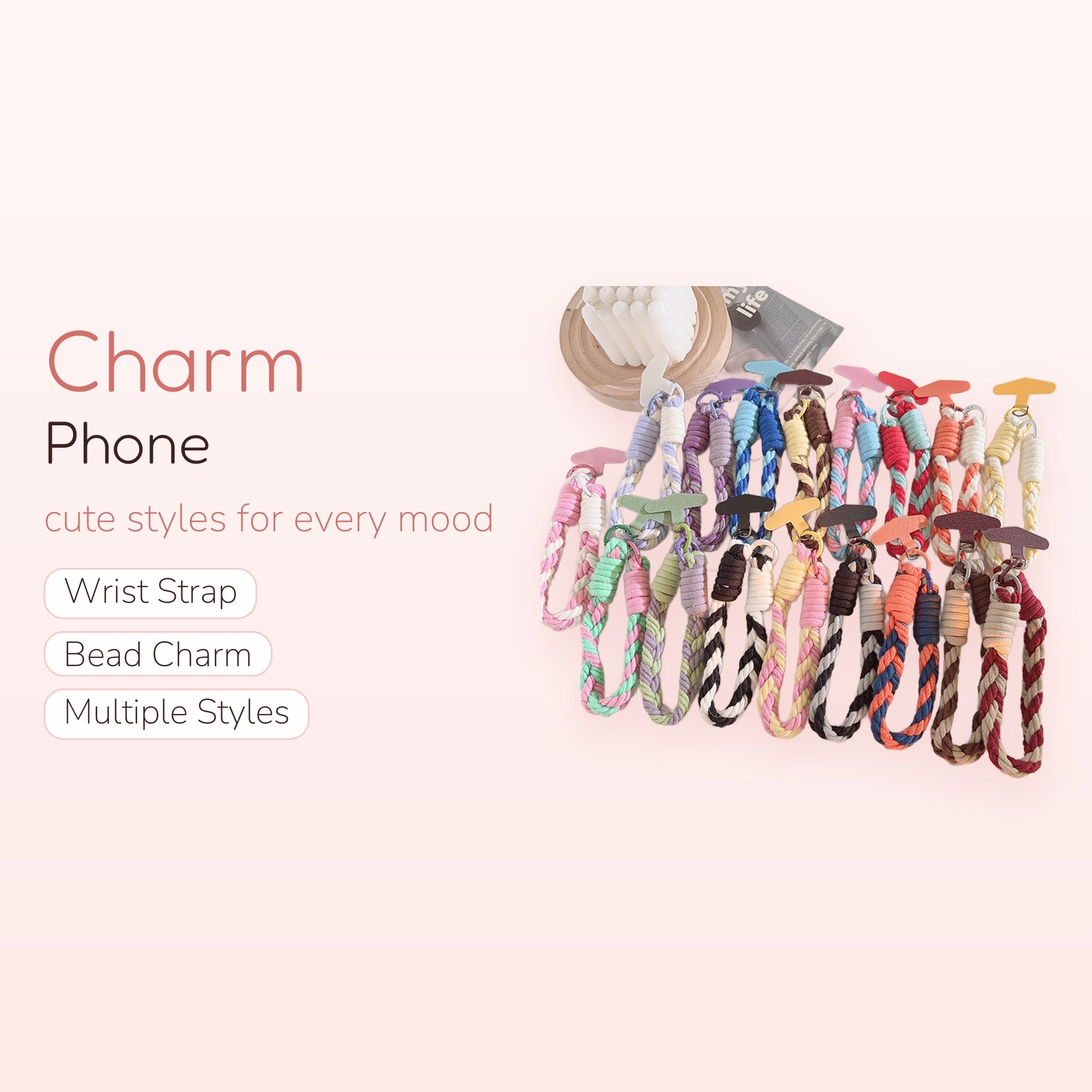 Braided Rope Phone Charm Wrist Strap | Colorful Woven Lanyard Keychain