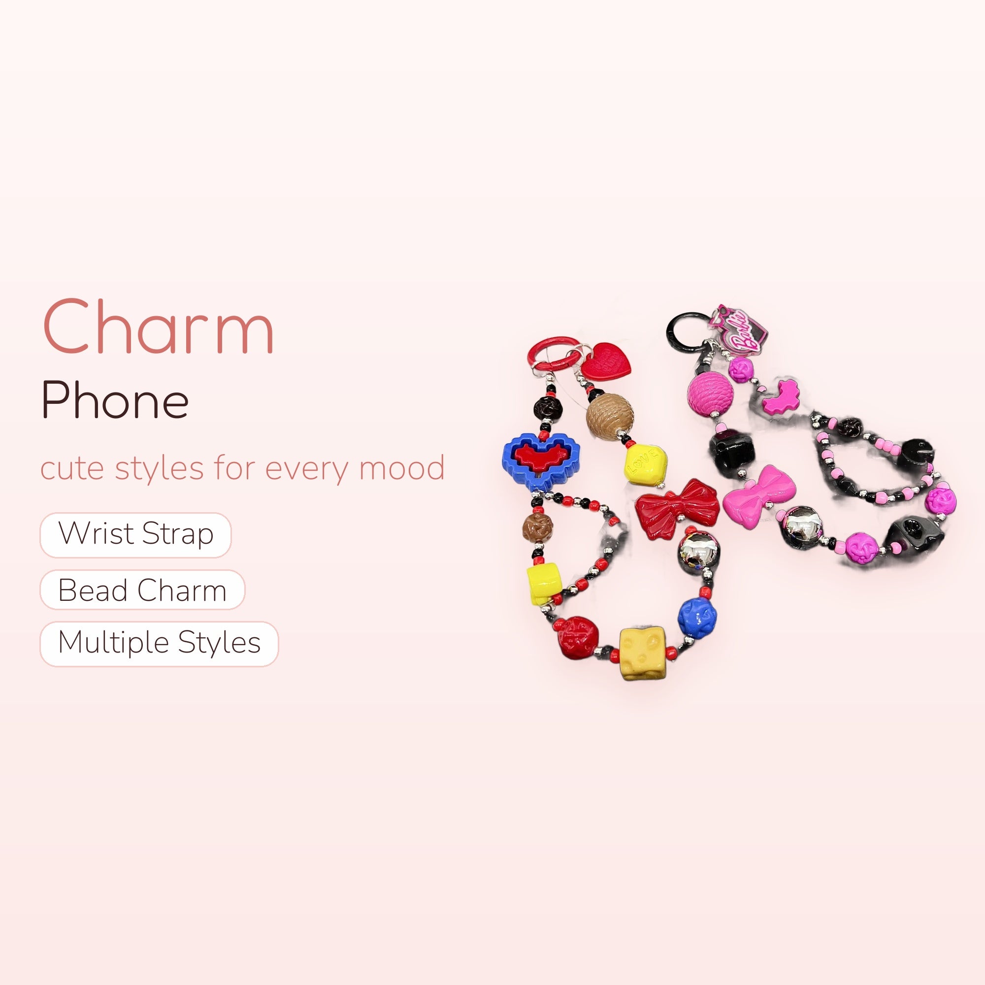 Sanrio Squad — My Melody & Kuromi Beaded Phone Wrist Strap