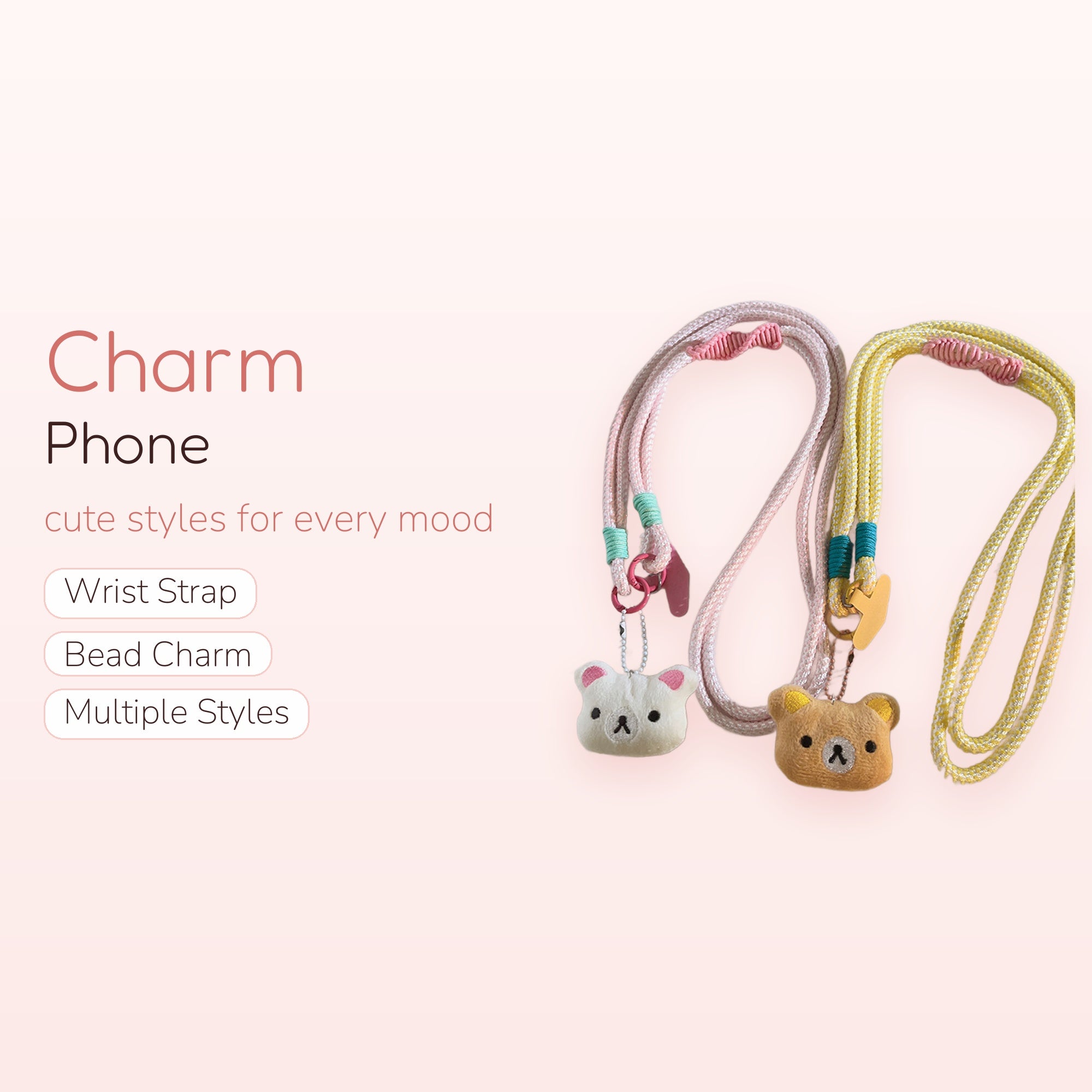 Kawaii Rilakkuma & Korilakkuma Plush Phone Lanyard | Pastel Pink & Yellow Neck Strap