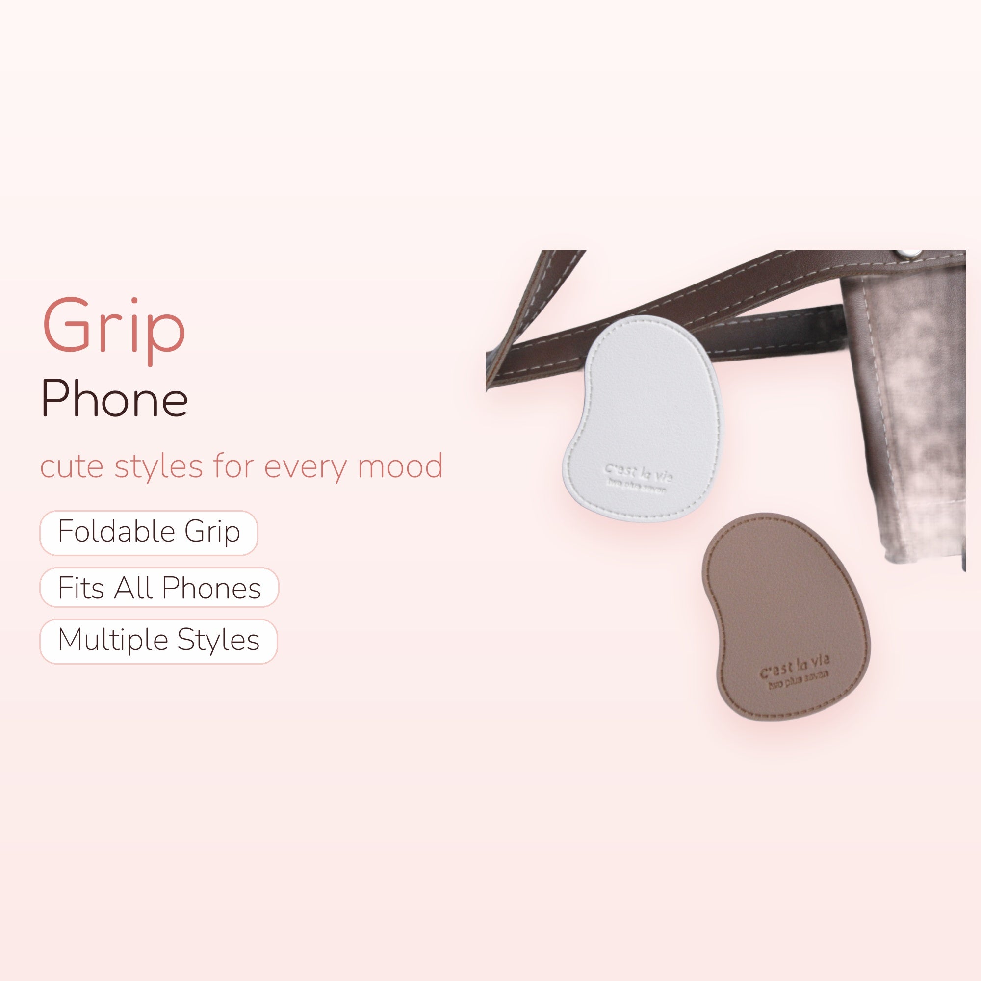 Minimalist Pebble Phone Grip Set | Aesthetic "C'est la vie" Pop Socket Stand