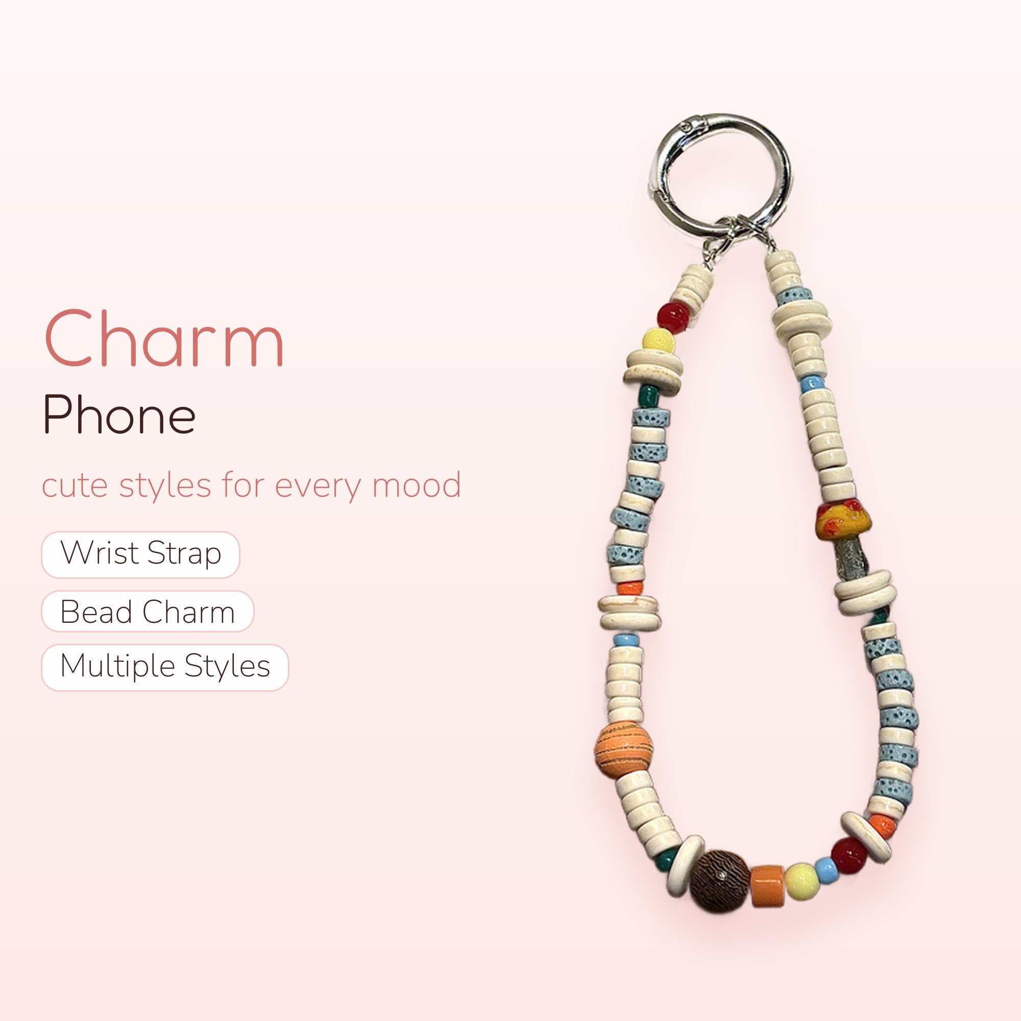 Aesthetic Mixed Bead Phone Charm Strap | Colorful Beaded Wrist Lanyard