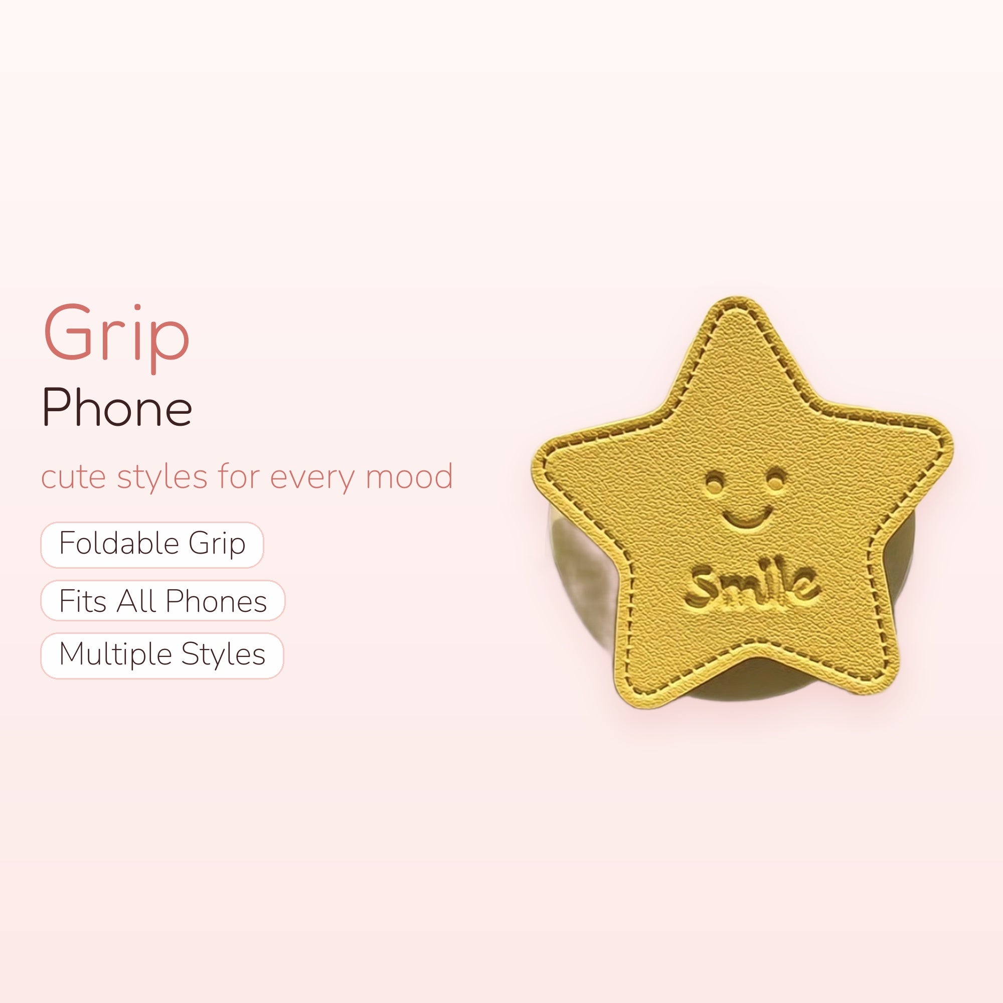 Cute Yellow Star Smile Phone Grip | Kawaii Pop Socket Stand