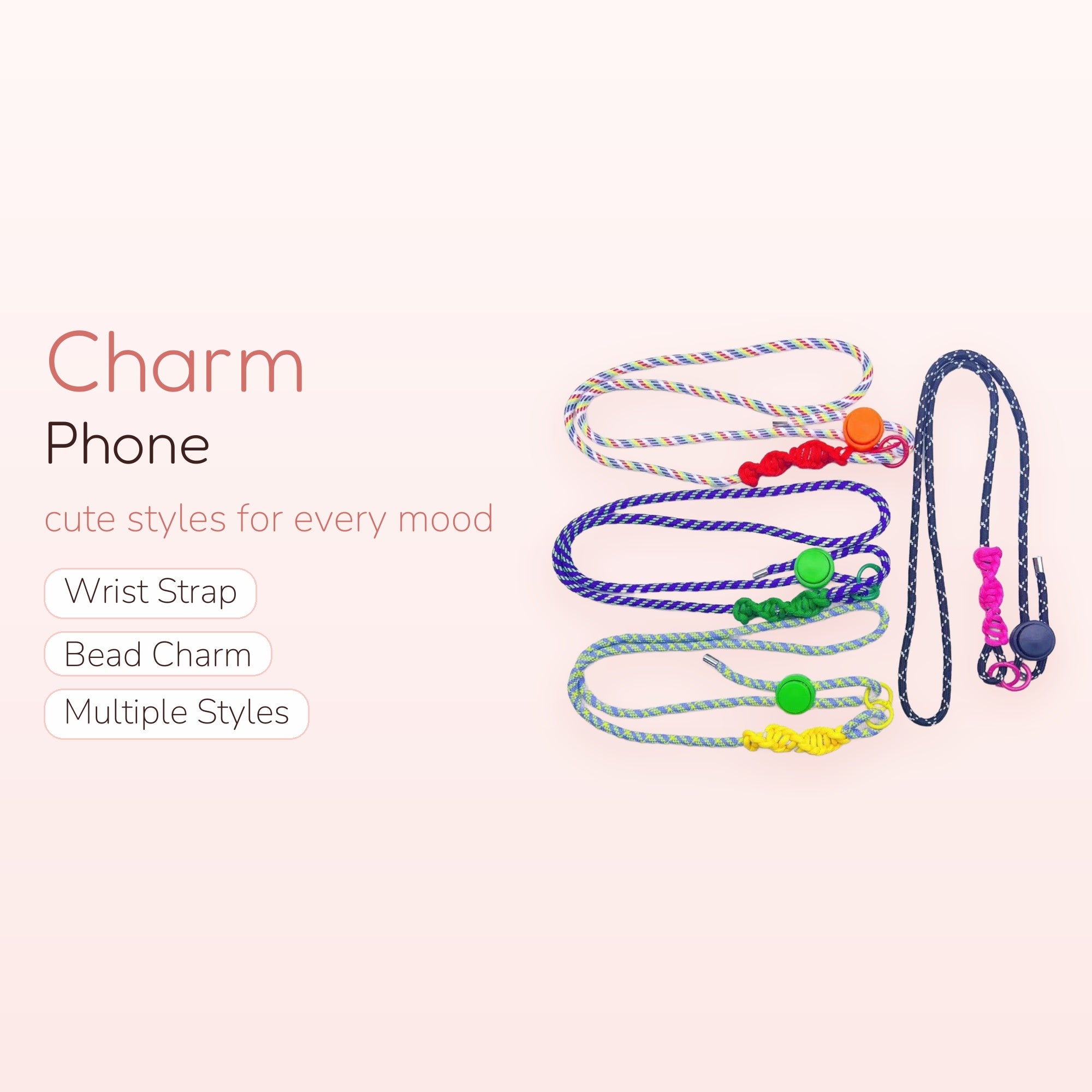 SIMPLYBUBBI — Multi-Color Braided Cord Phone Lanyard | Spiral Toggle Button Strap