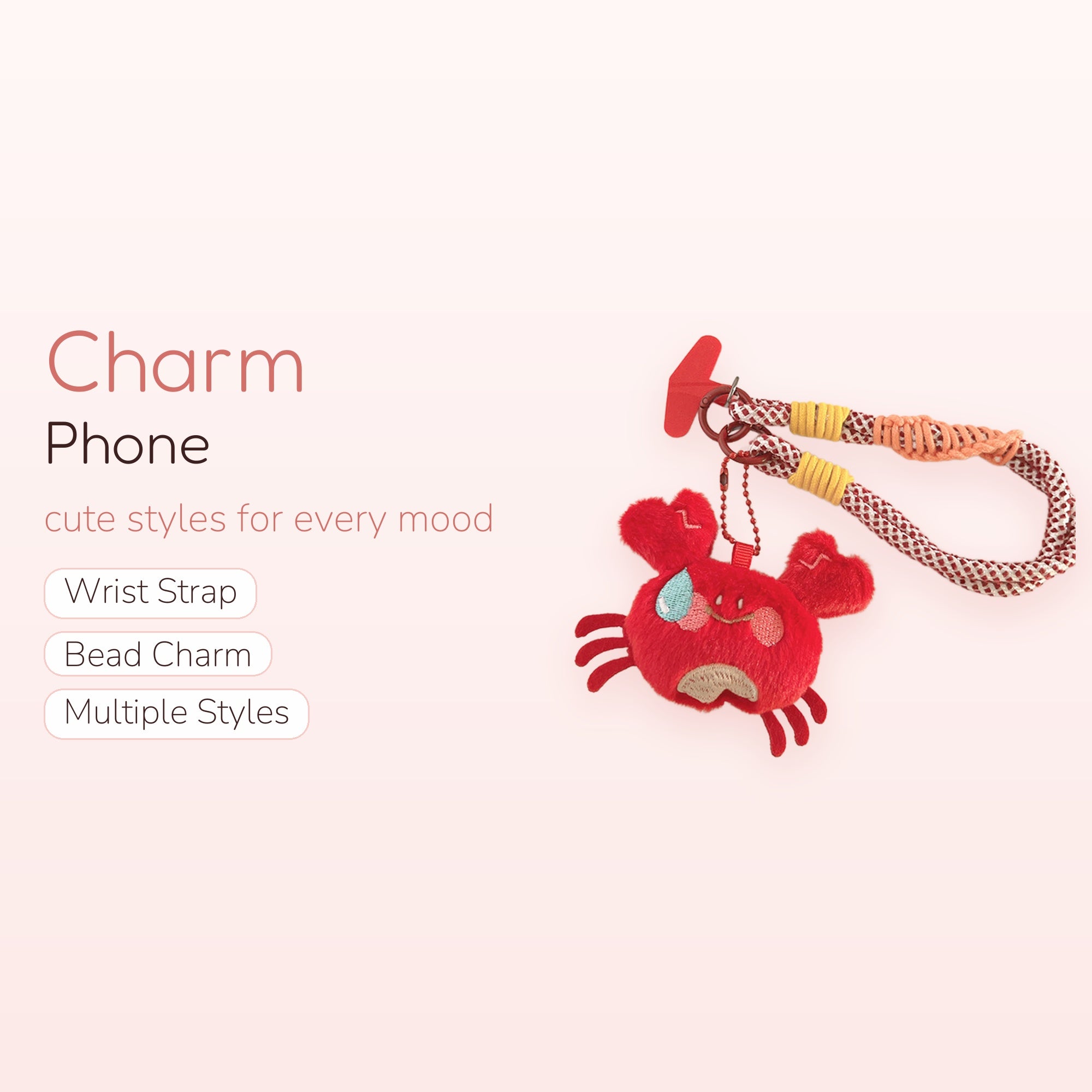 Cute Red Fluffy Crab Phone Charm | Kawaii Animal Wrist Strap Lanyard