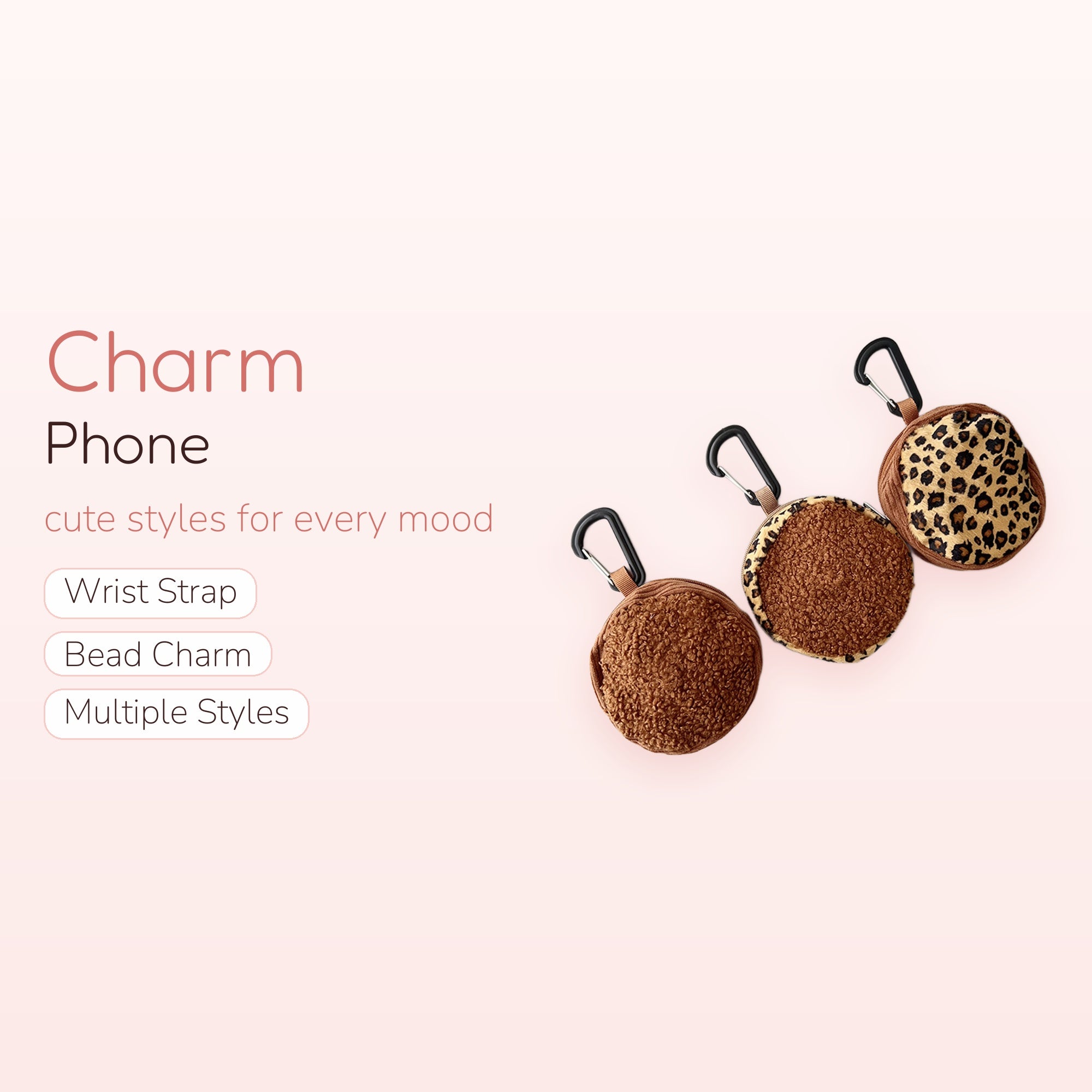 Brown Teddy Bear & Leopard Print Keychain Charm | Cute Fuzzy Mini Pouch