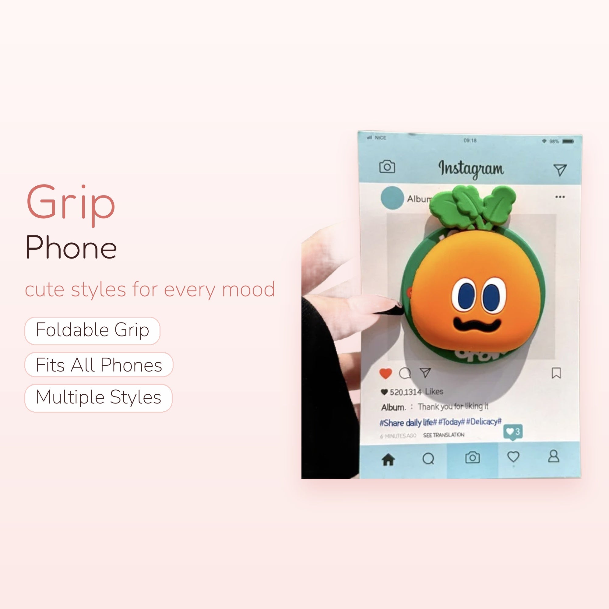 Cute Orange Character Phone Grip | Kawaii Instagram Pop Socket Stand