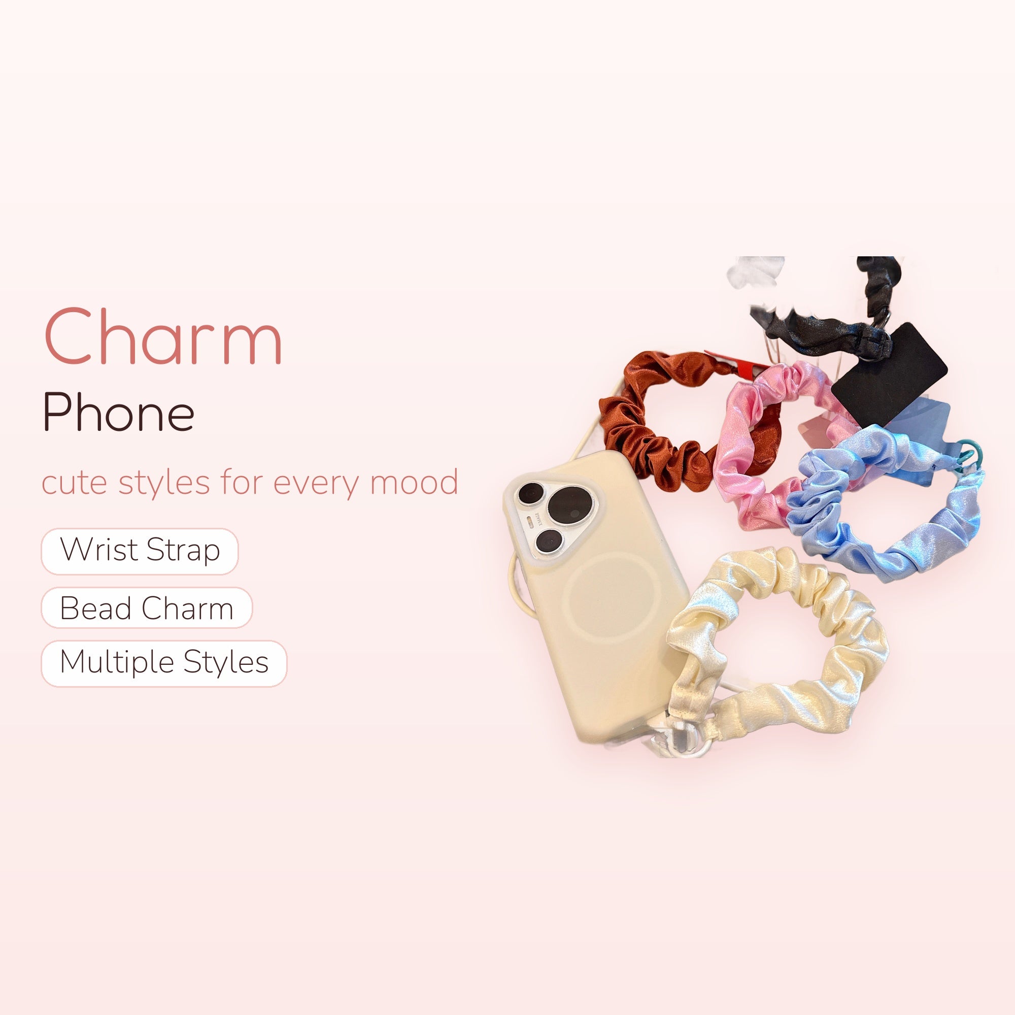 Silky Scrunchie Wrist Phone Charm | Aesthetic Pleated Fabric Phone Lanyard