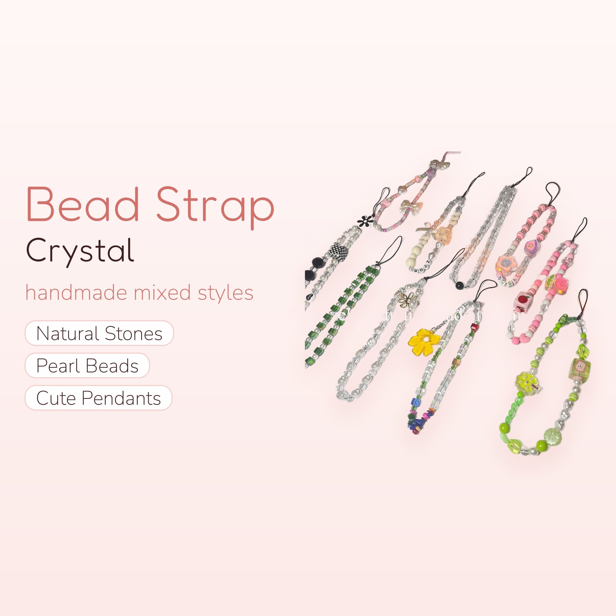 Handmade Crystal Bead Phone Charm Strap | Floral Wrist Lanyard