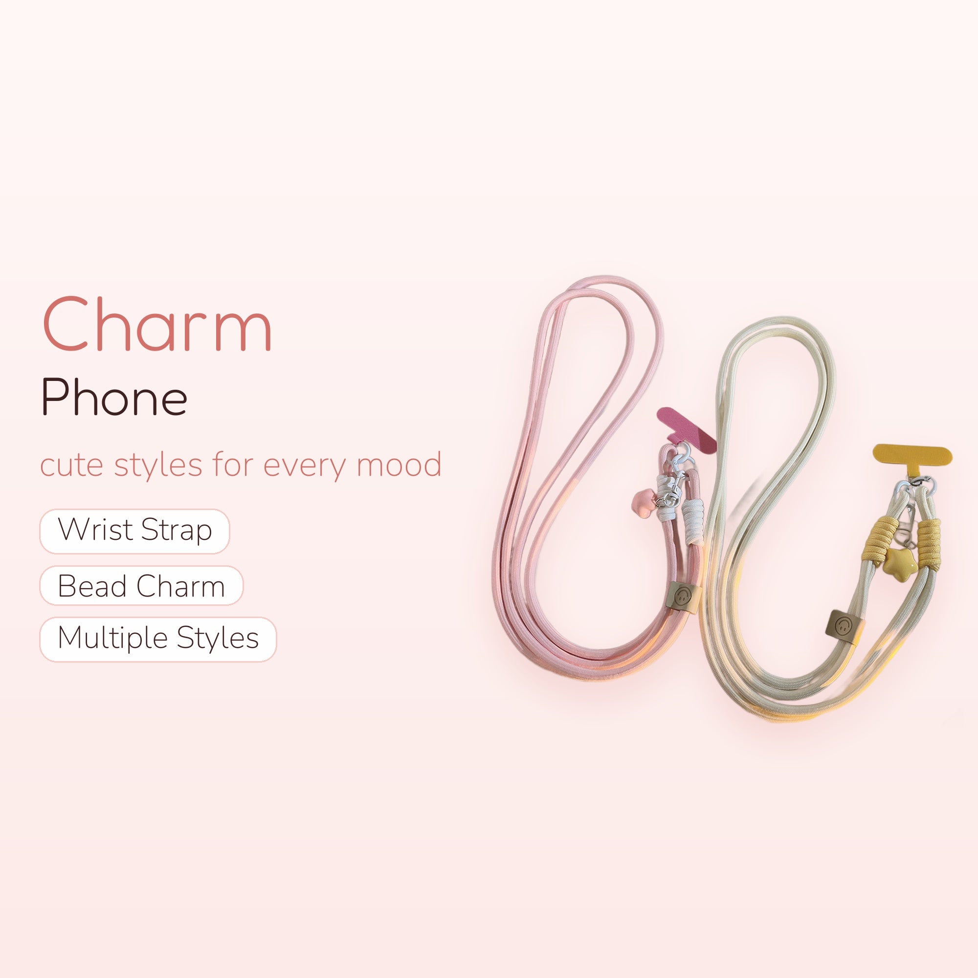 Pastel Pink & Cream Star Phone Lanyard | Cute Adjustable Crossbody Strap