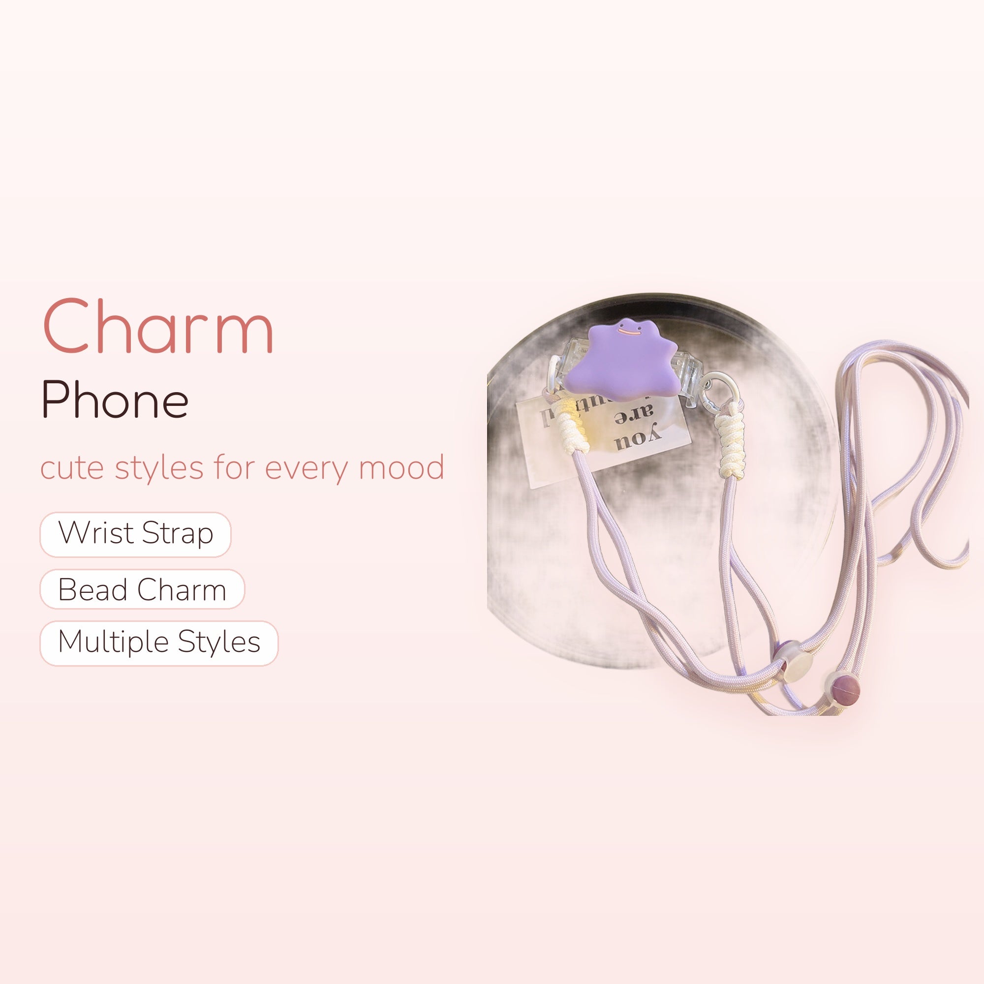 Kawaii Purple Ditto Phone Lanyard | Pastel Purple Adjustable Neck Strap