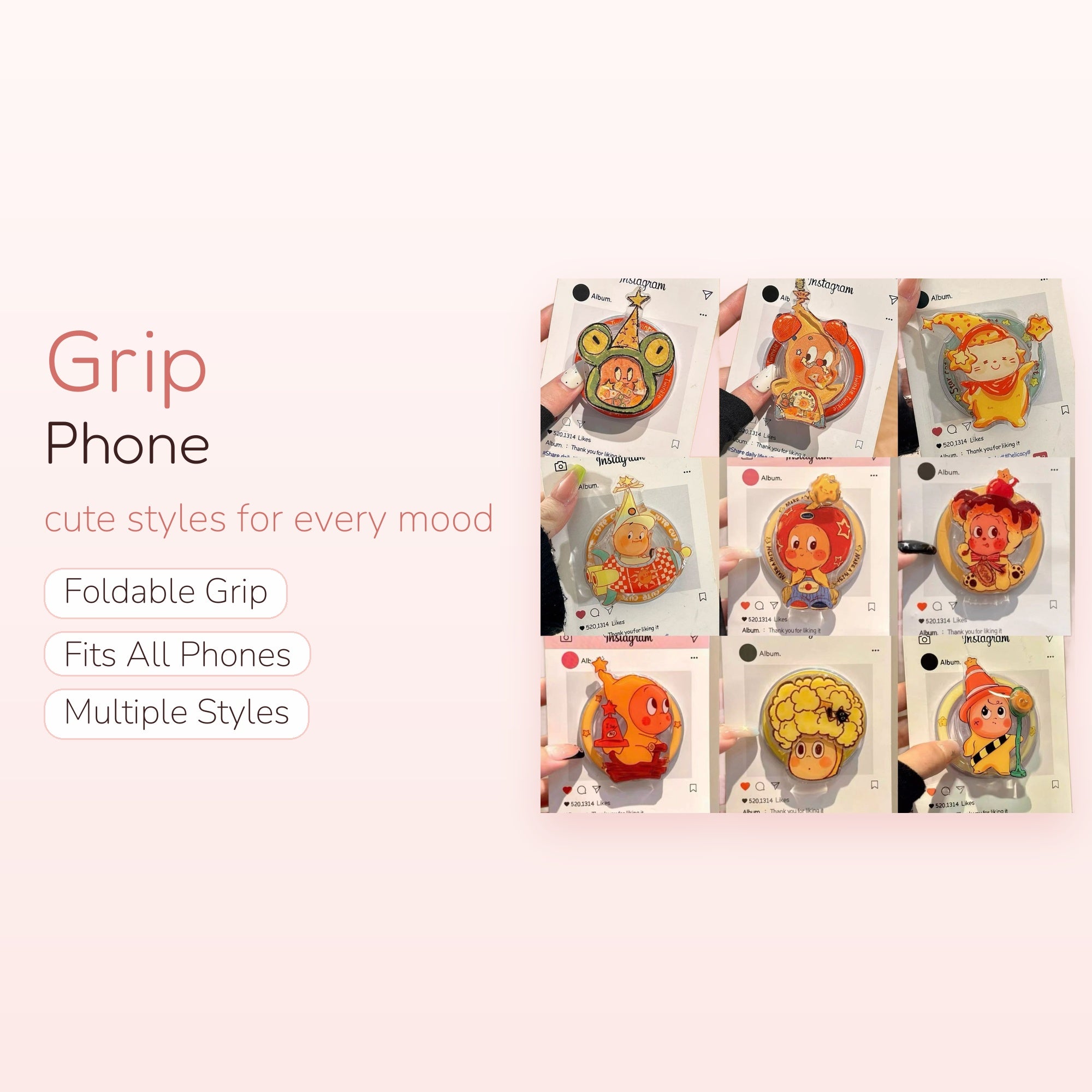 SIMPLYBUBBI — Whimsical Fantasy Character Phone Grip | Clear Acrylic Pop Socket Stand