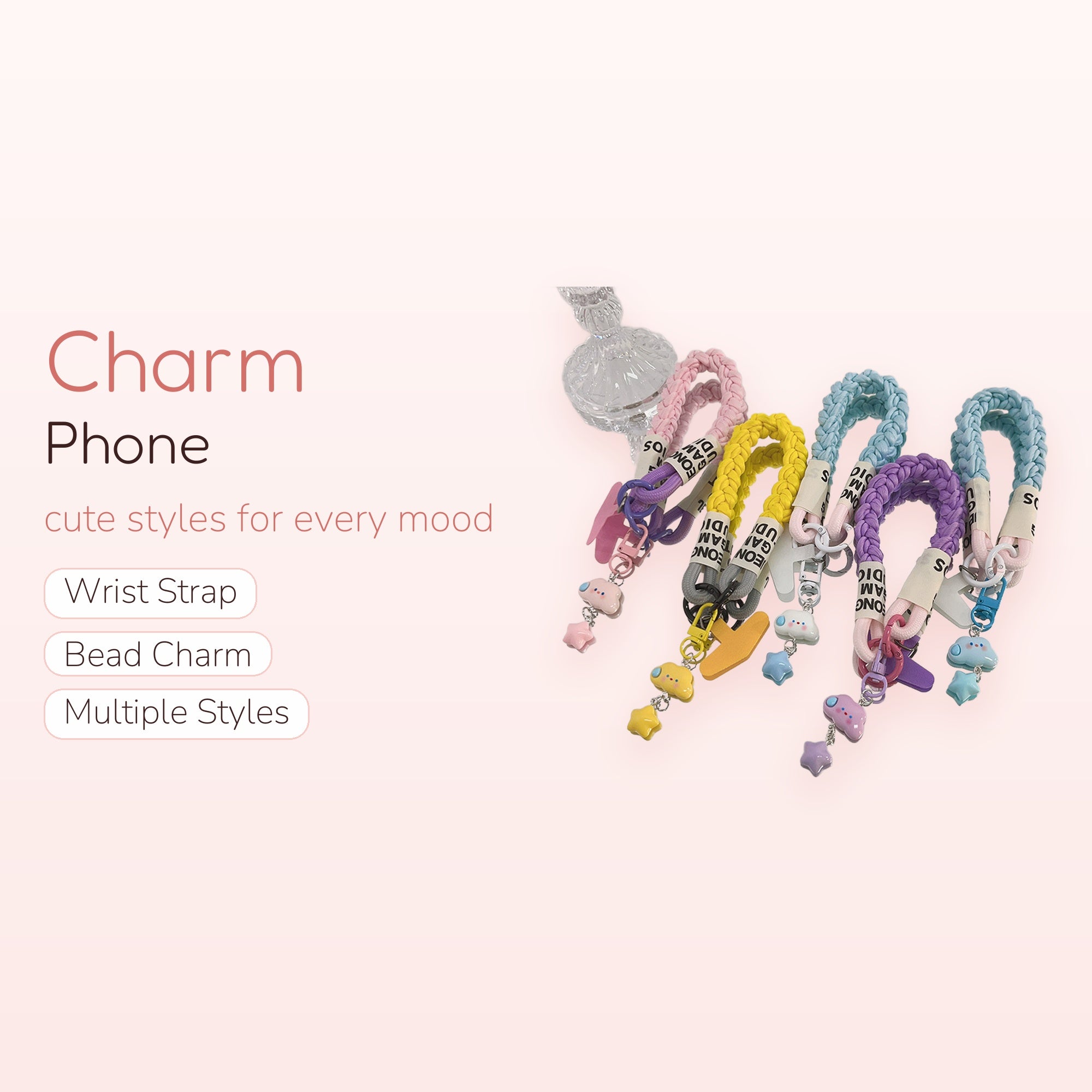 Braided Rope Phone Charm Strap | Pastel Cloud & Star Wrist Lanyard