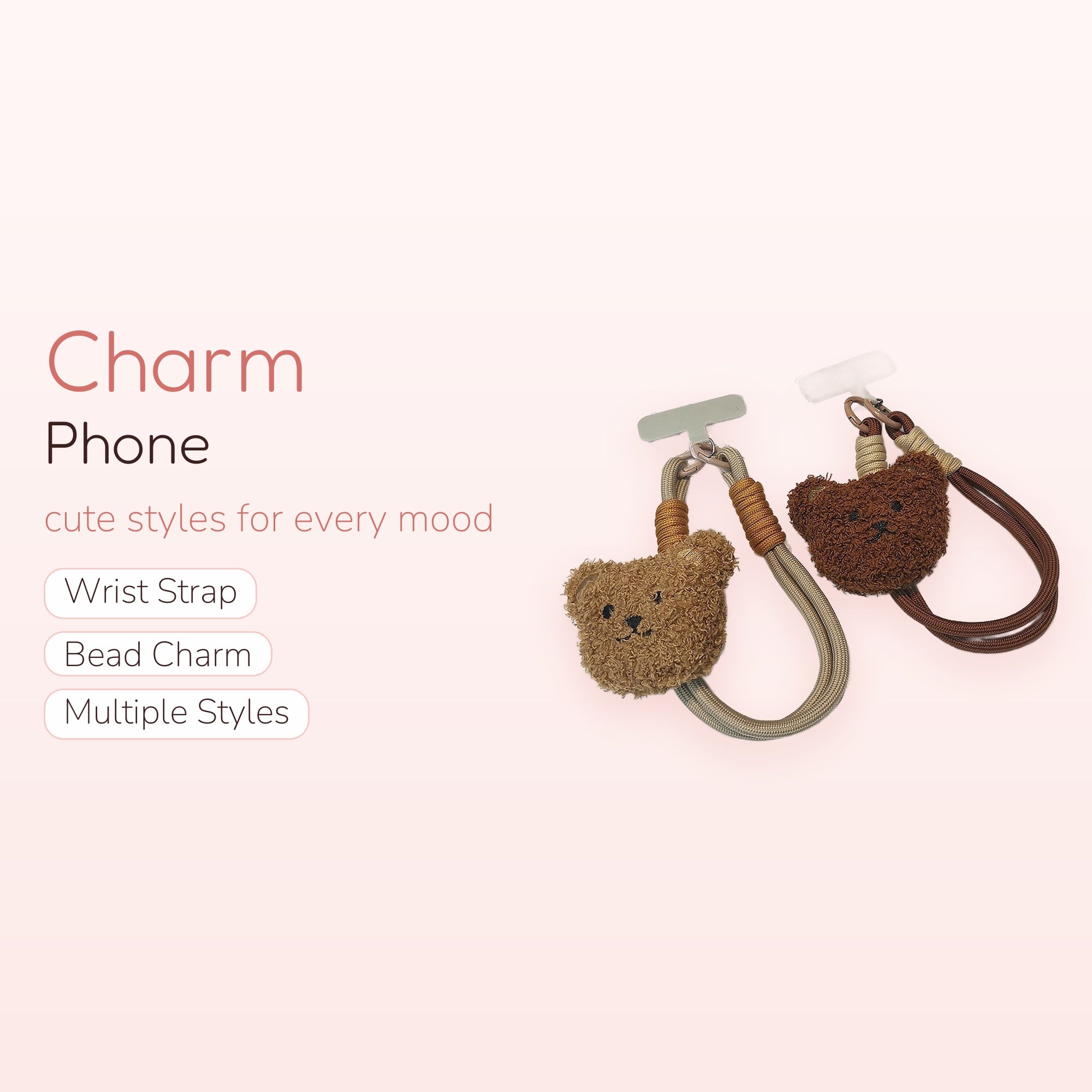 Cute Teddy Bear Phone Charm Strap | Fluffy Plush Wrist Lanyard