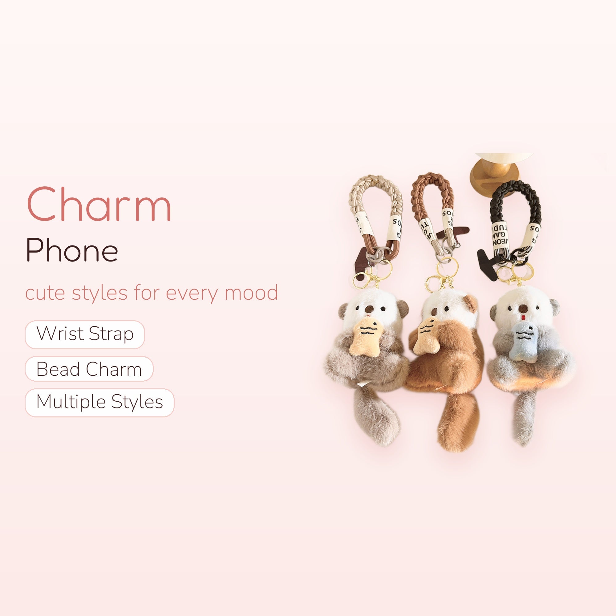 Cute Fluffy Otter Phone Charm Strap | Kawaii Plush Animal Keychain Lanyard