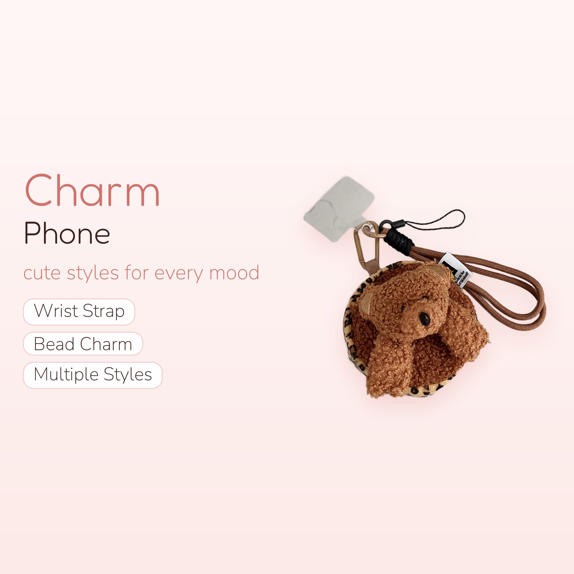 Cute Teddy Bear Phone Charm Strap | Leopard Print Wrist Lanyard