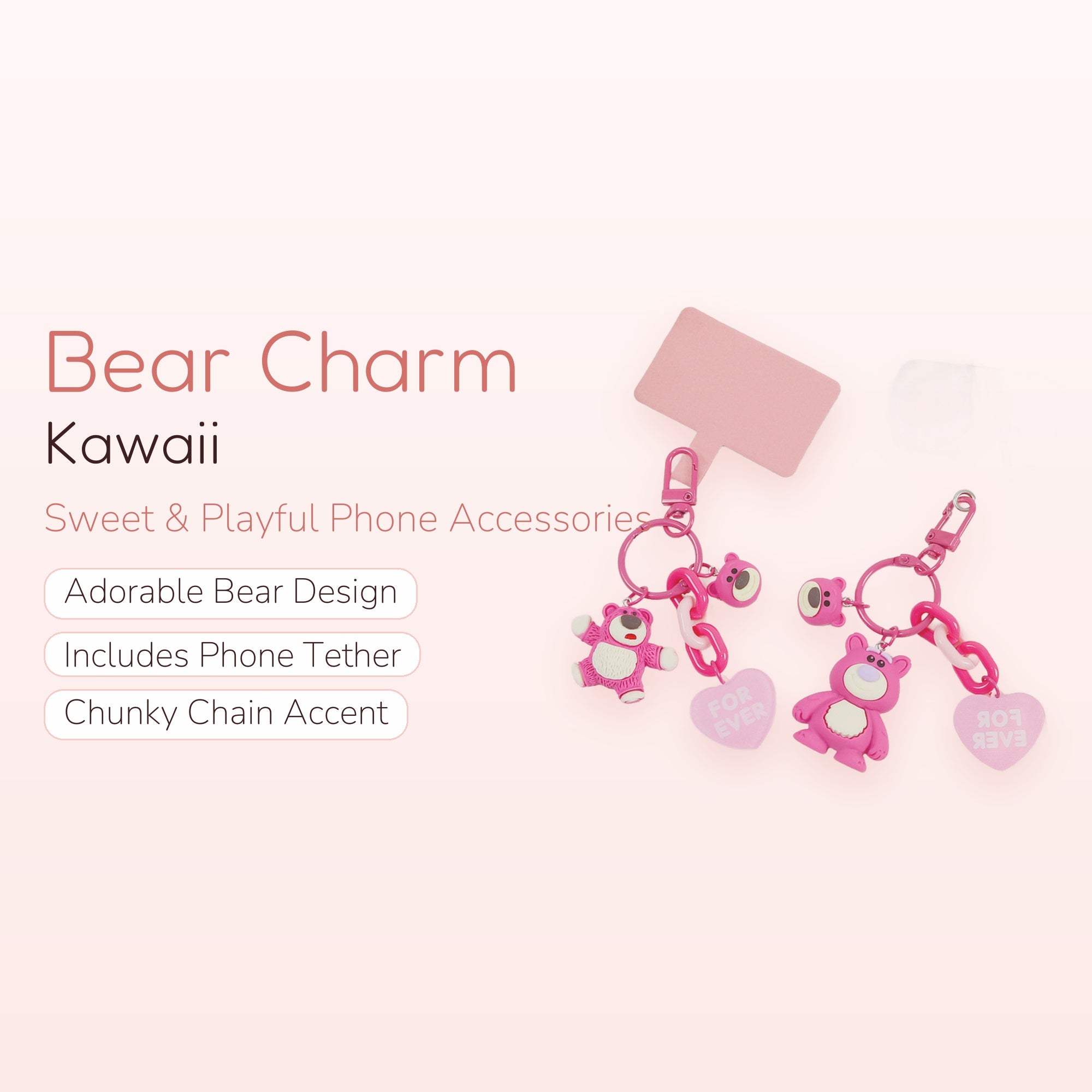 Honey Bear — Pink Bear Phone Charm Strap & Lanyard