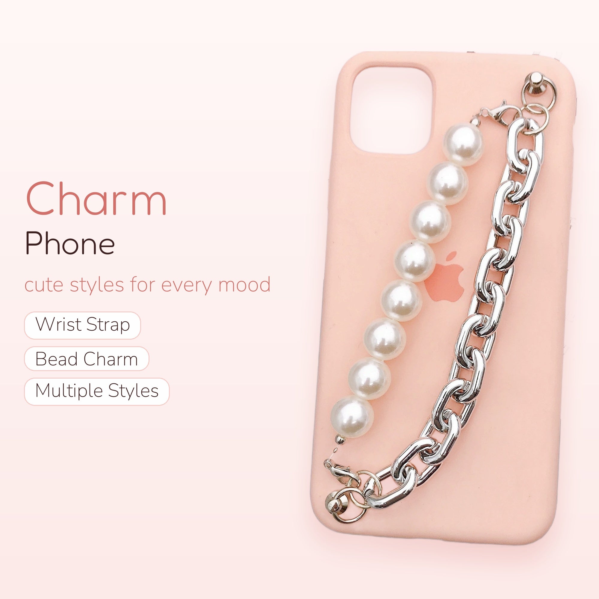 Aesthetic Pearl & Silver Chain Phone Charm | Cute Wrist Strap Lanyard