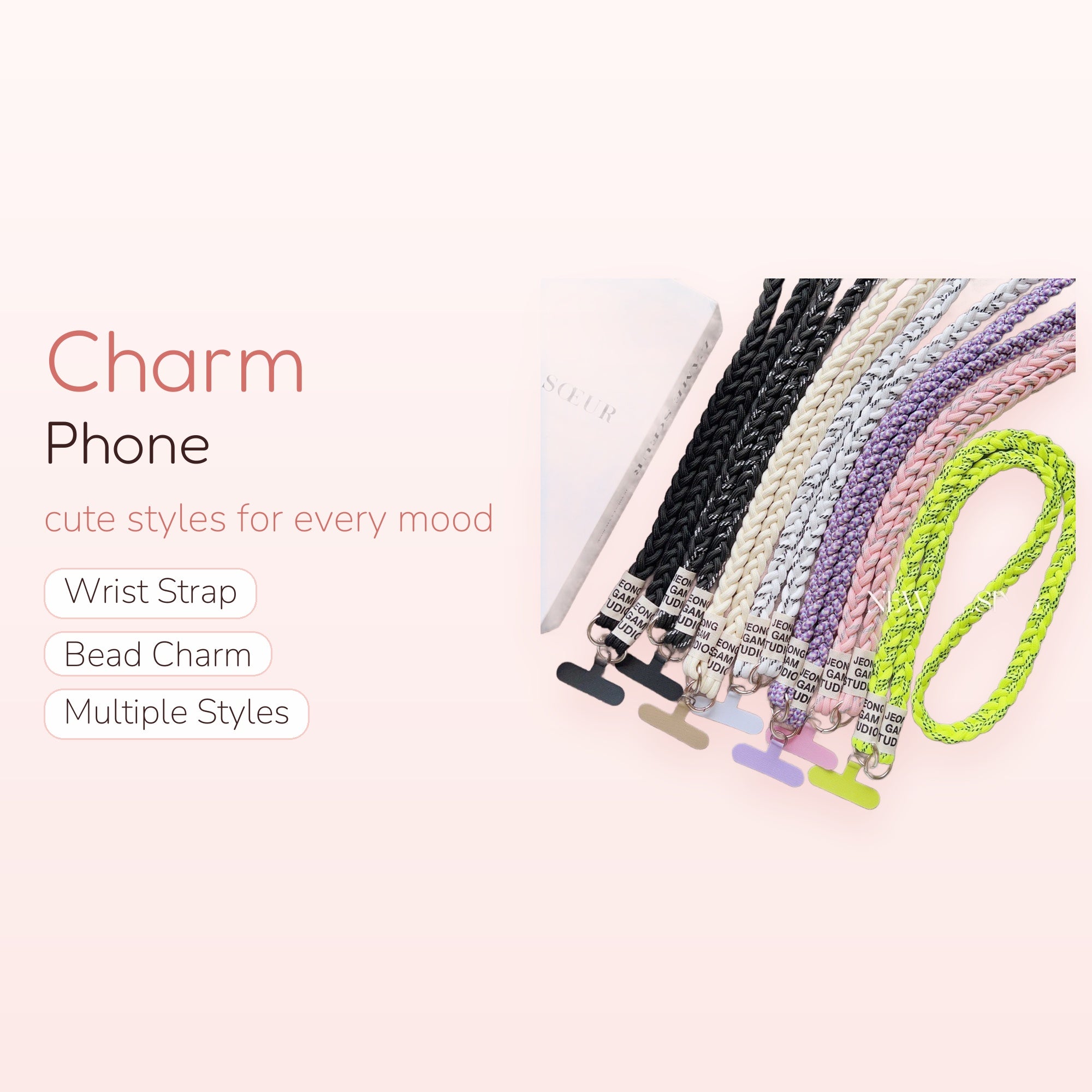 Braided Rope Phone Charm Lanyard | Colorful Crossbody Strap with Phone Tab