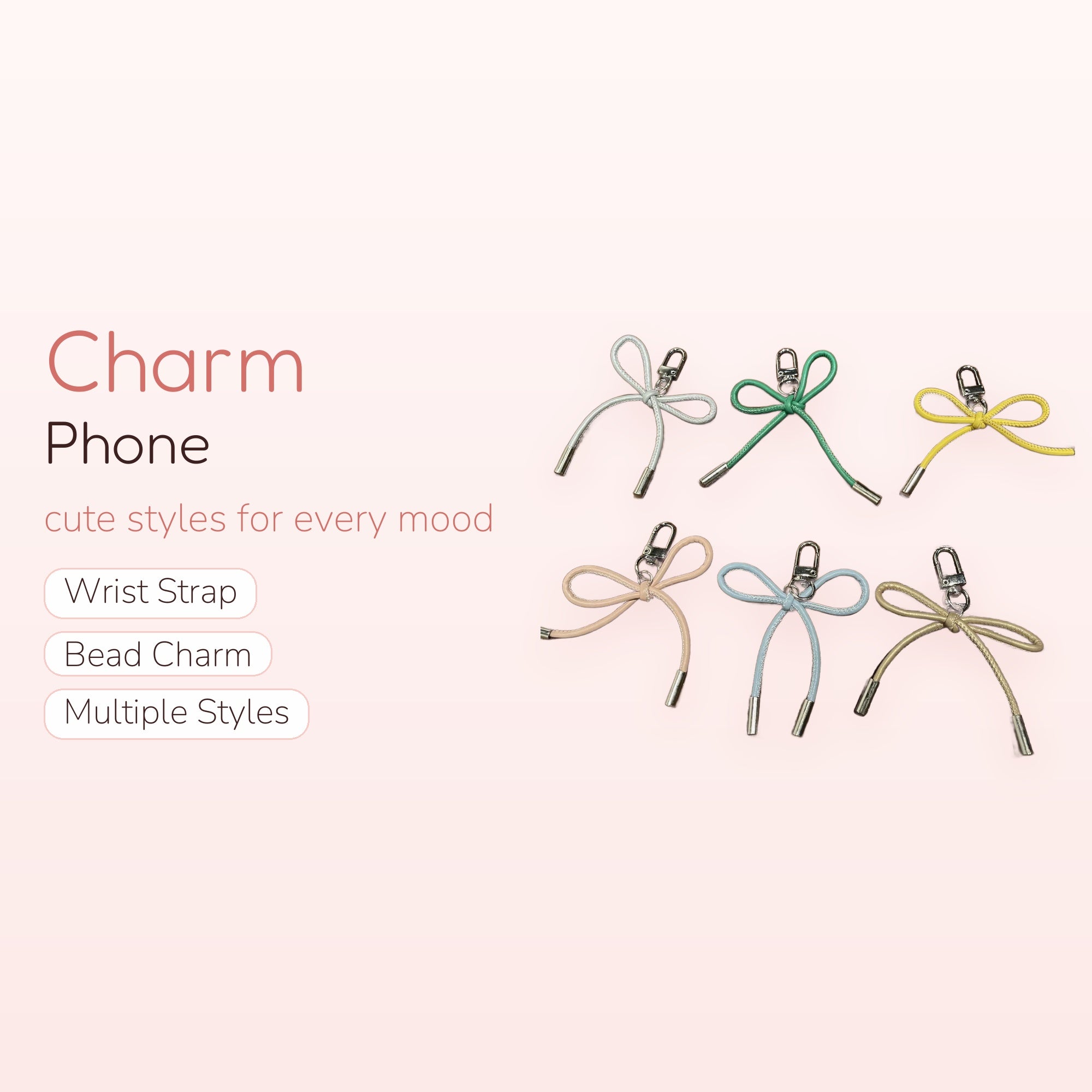 Cute Bowknot Cord Phone Charm | Aesthetic Colorful Lanyard Keychain