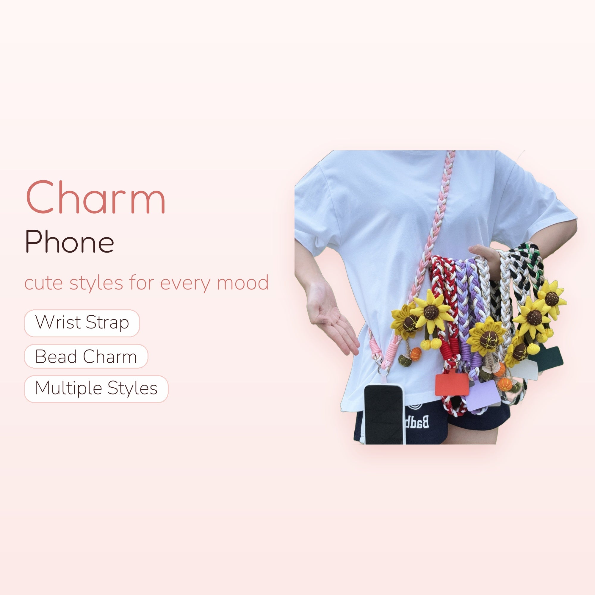 Braided Sunflower Phone Lanyard Strap | Aesthetic Colorful Crossbody Phone Charm