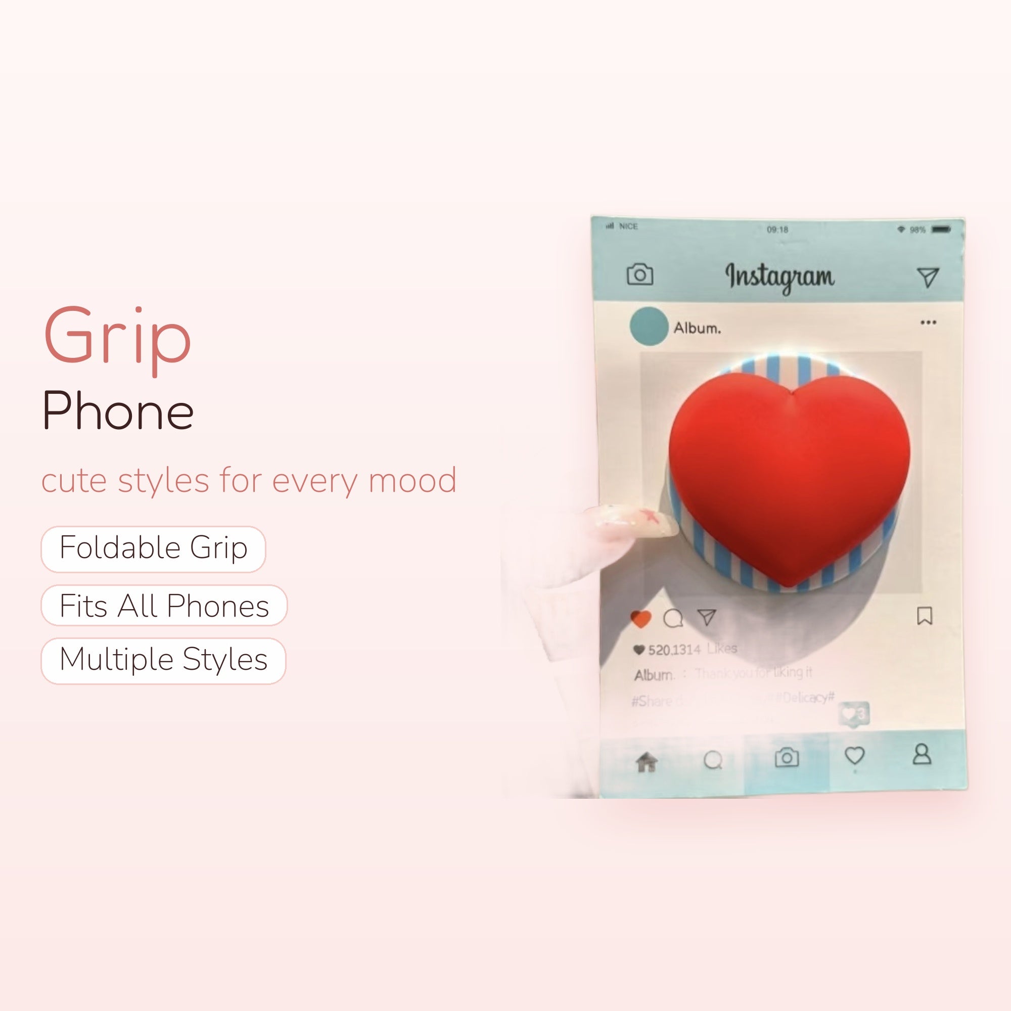 Cute Red Heart Instagram Post Phone Grip | Aesthetic Social Media Pop Socket Stand