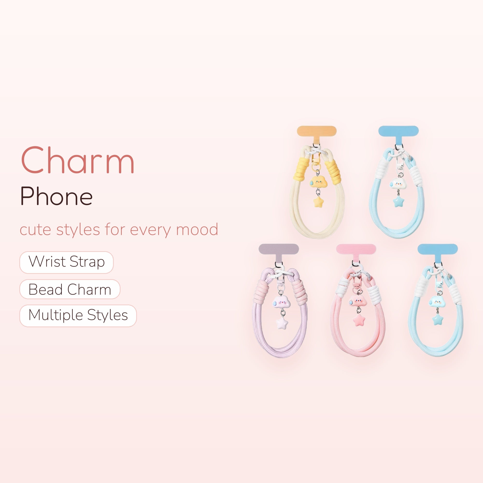 SIMPLYBUBBI — Braided Cloud & Star Cell Phone Wrist Strap | Soft Pastel Lanyard