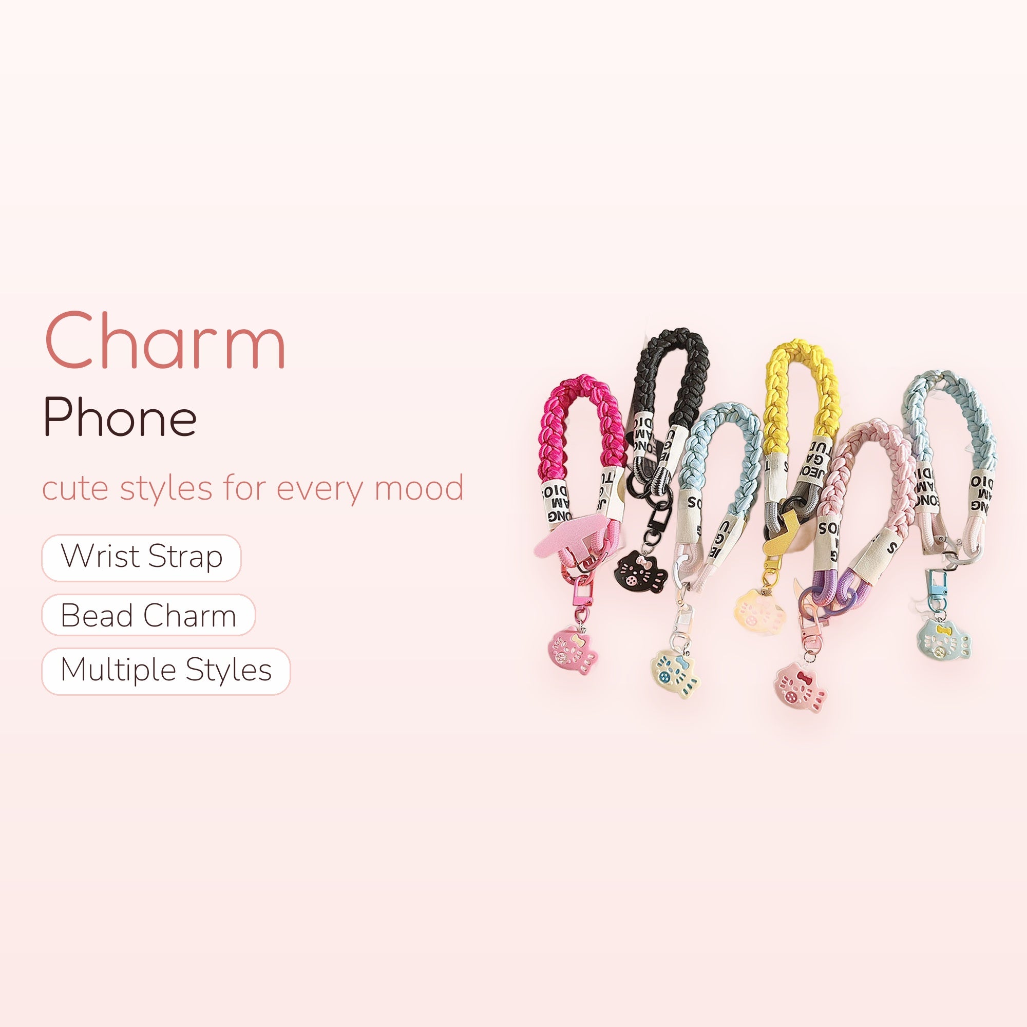 Braided Hello Kitty Phone Charm Strap | Cute Wrist Lanyard with Cartoon Cat