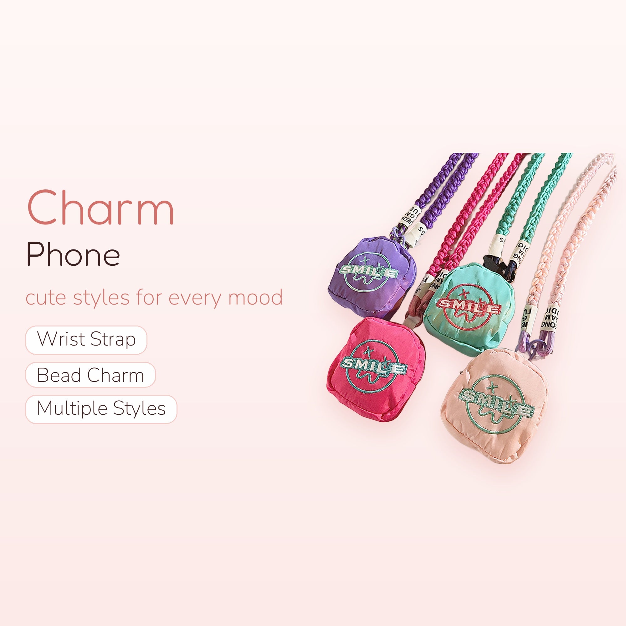 Cute Mini Backpack Phone Charm Lanyard | Colorful Braided Wrist Strap with Smile Patch