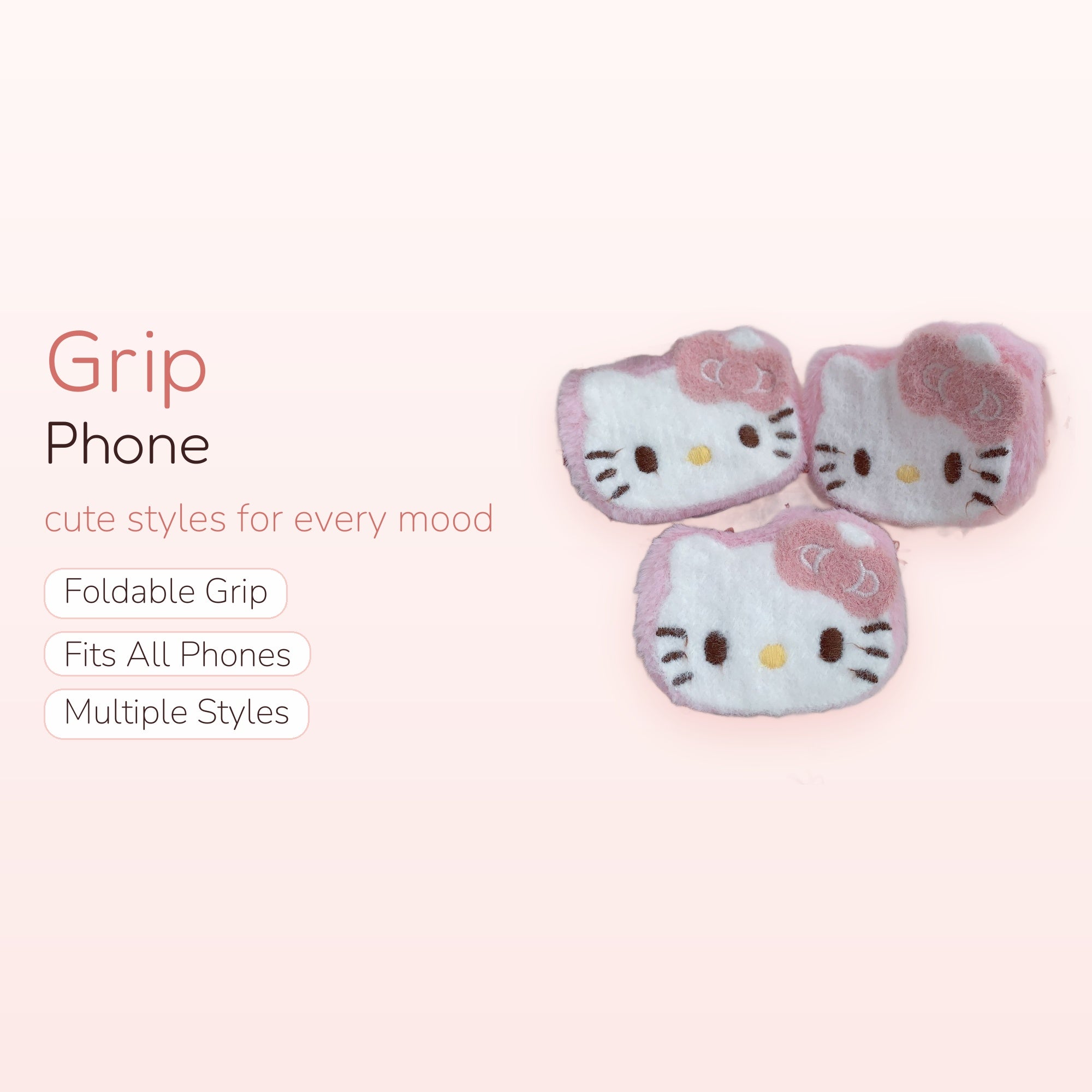 Fluffy Hello Kitty Phone Grip | Kawaii Pink & White Pop Socket Stand