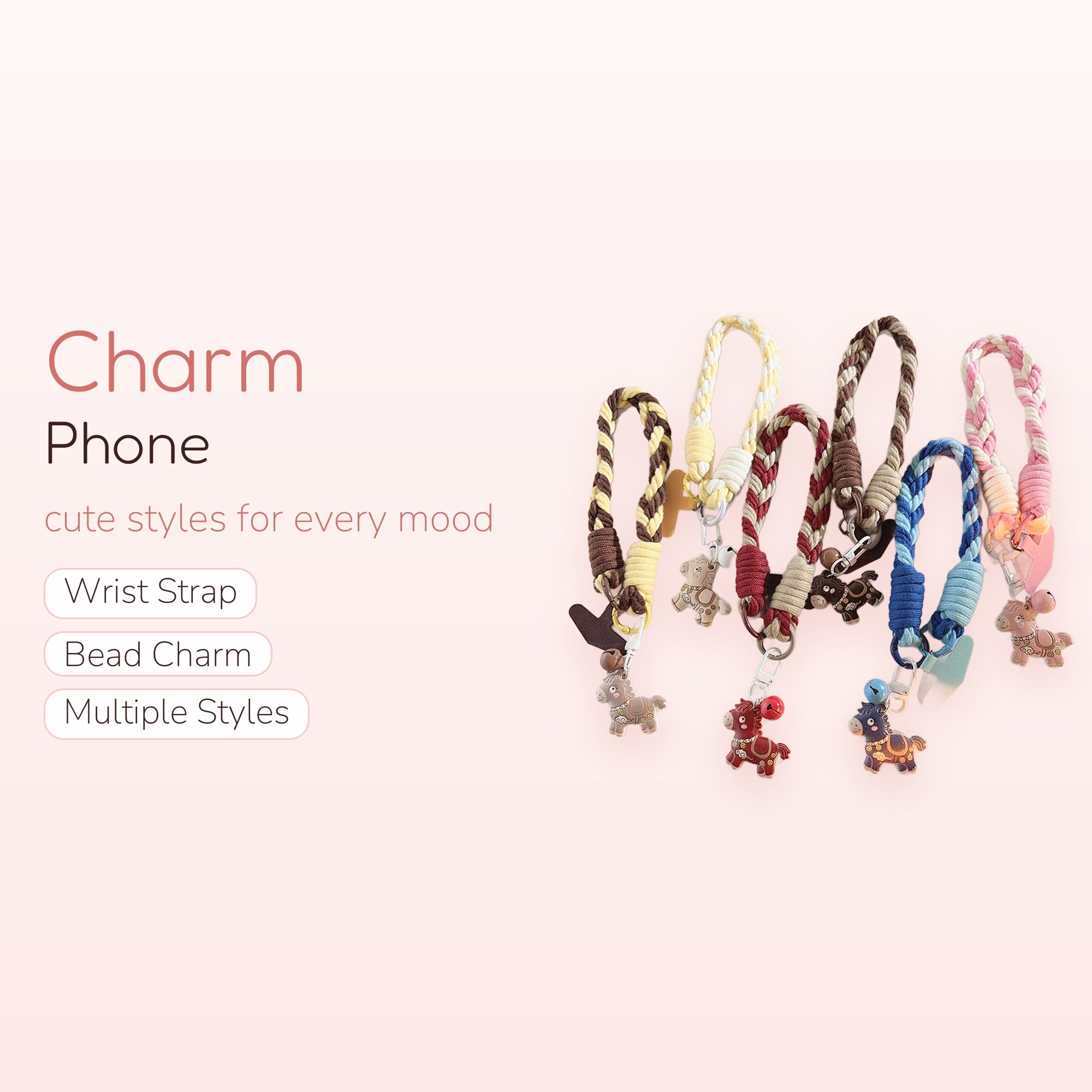 Braided Rope Horse Phone Charm Strap | Cute Animal Wrist Lanyard