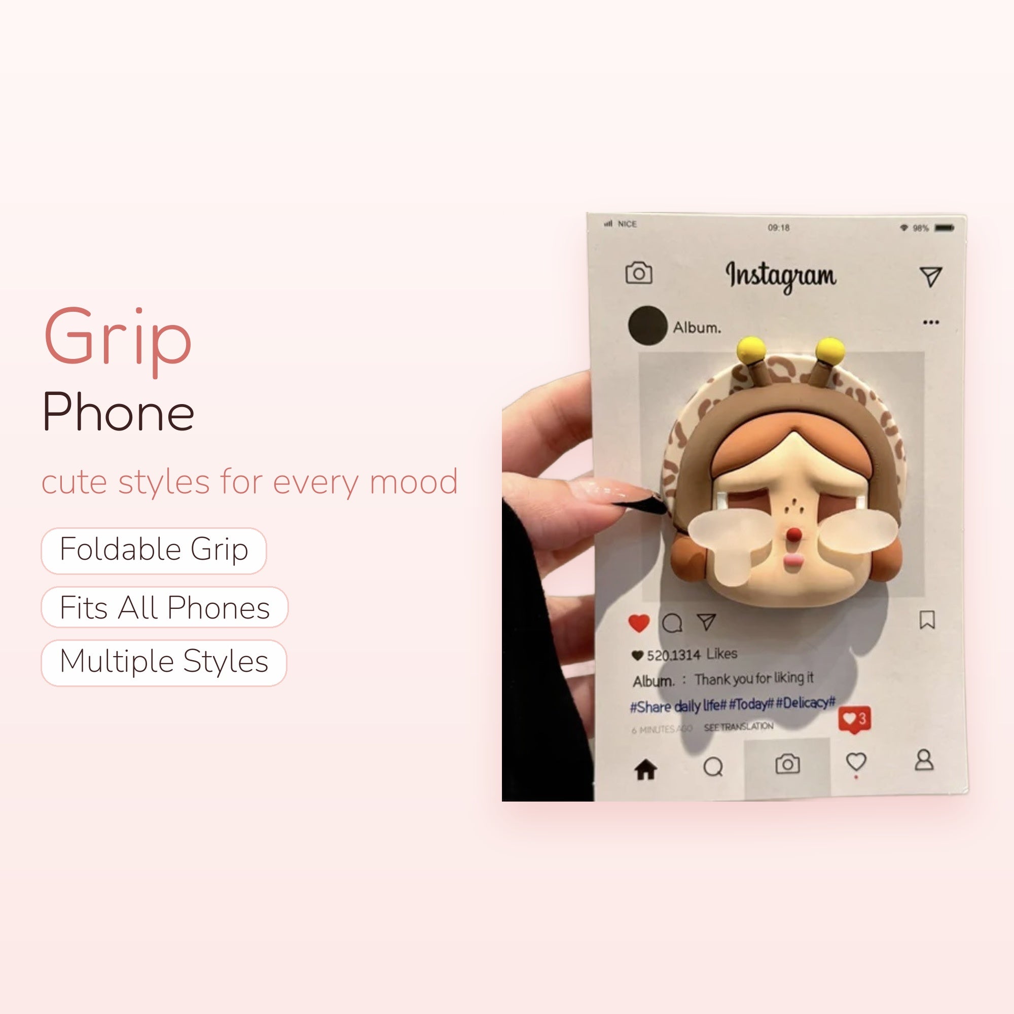 Sad Crying Girl Phone Grip | Kawaii Anime Character Pop Socket Stand