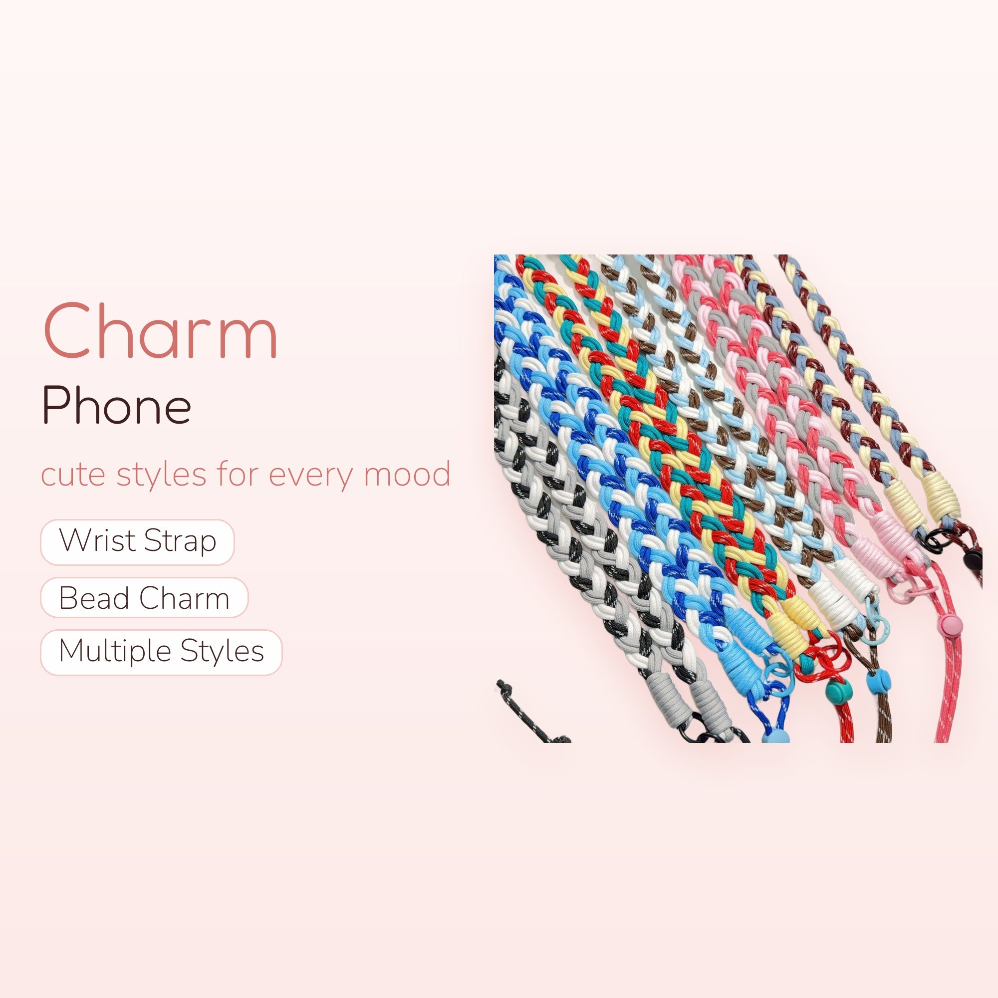 Braided Multi-Color Phone Charm Lanyard | Aesthetic Woven Wrist Strap