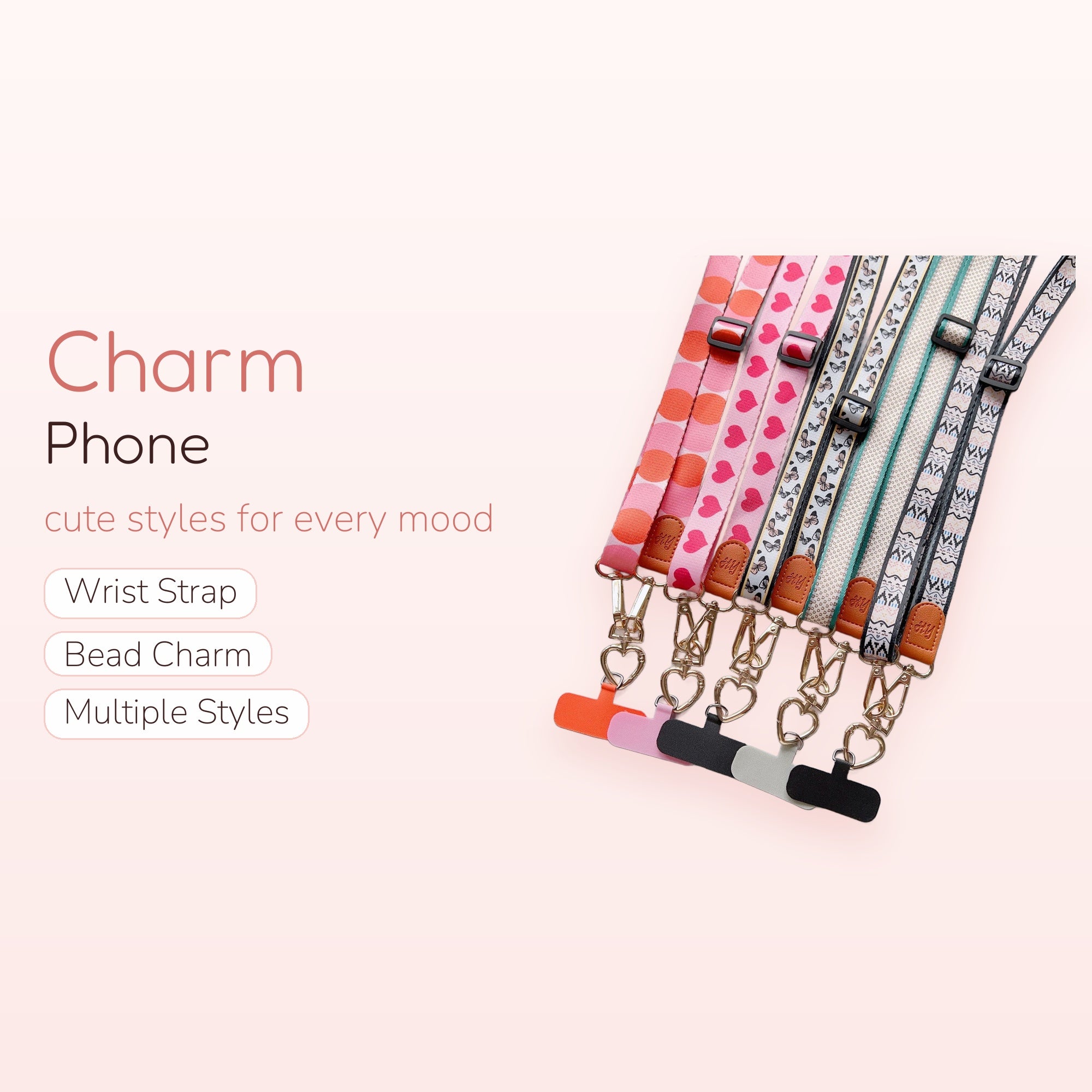 Cute Patterned Phone Charm Lanyard | Adjustable Strap with Heart Clasp