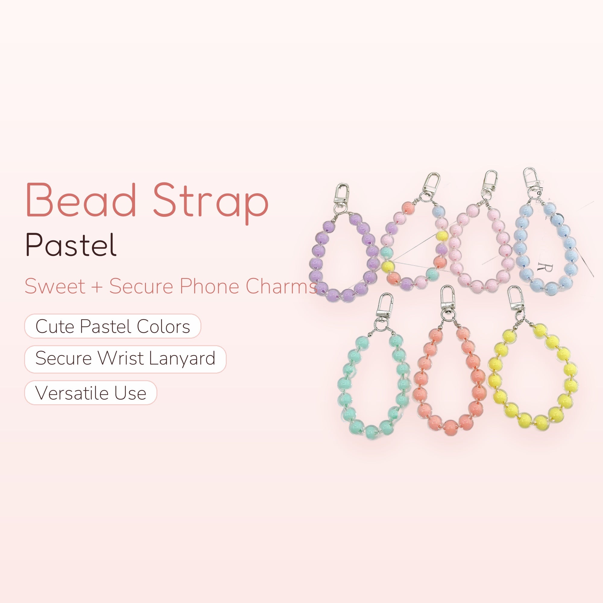 Pastel Bead Phone Charm Strap | Cute Wrist Lanyard Keychain