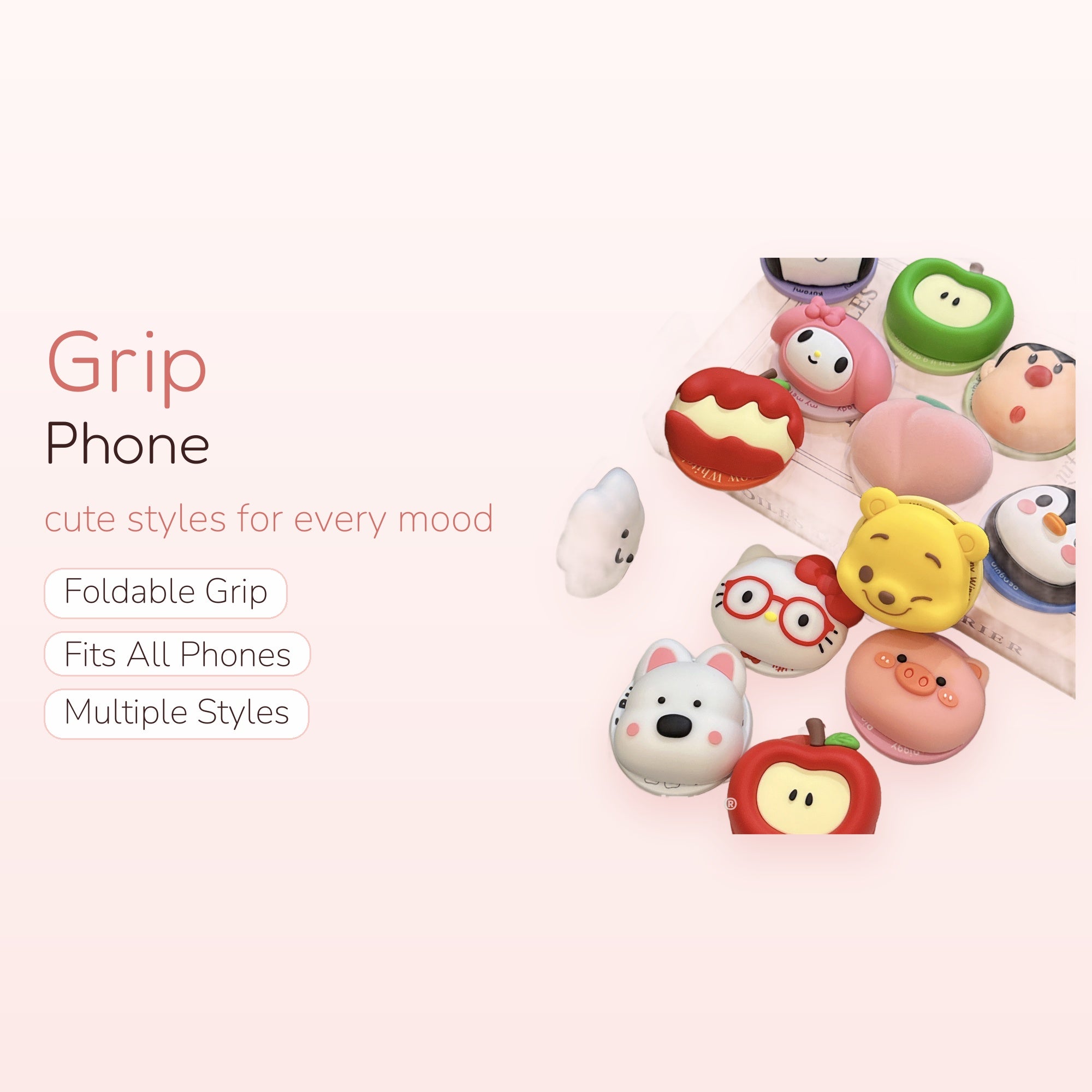SIMPLYBUBBI — Cute Cartoon Fruit & Animal Phone Grips | Silicone Pop Socket Stands