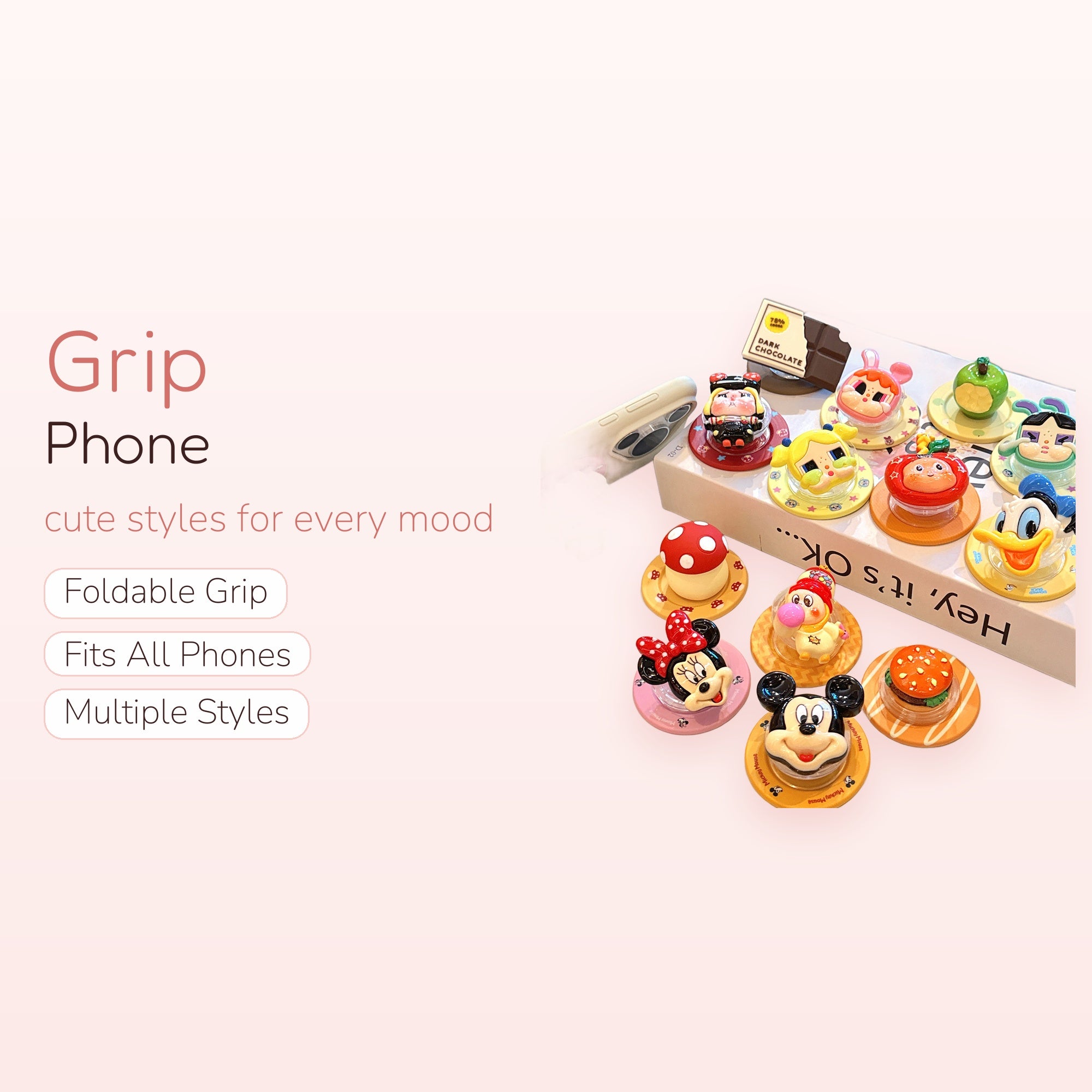 SIMPLYBUBBI — Cute Cartoon Food & Character Phone Grip | Pop Socket Stand Holder