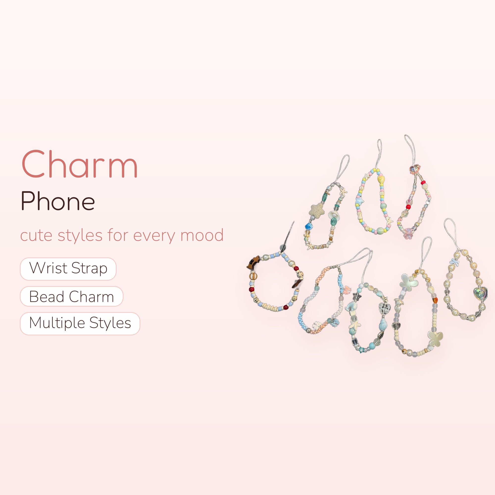 Aesthetic Beaded Phone Charm Straps | Kawaii Pastel & Earth Tone Wrist Lanyards