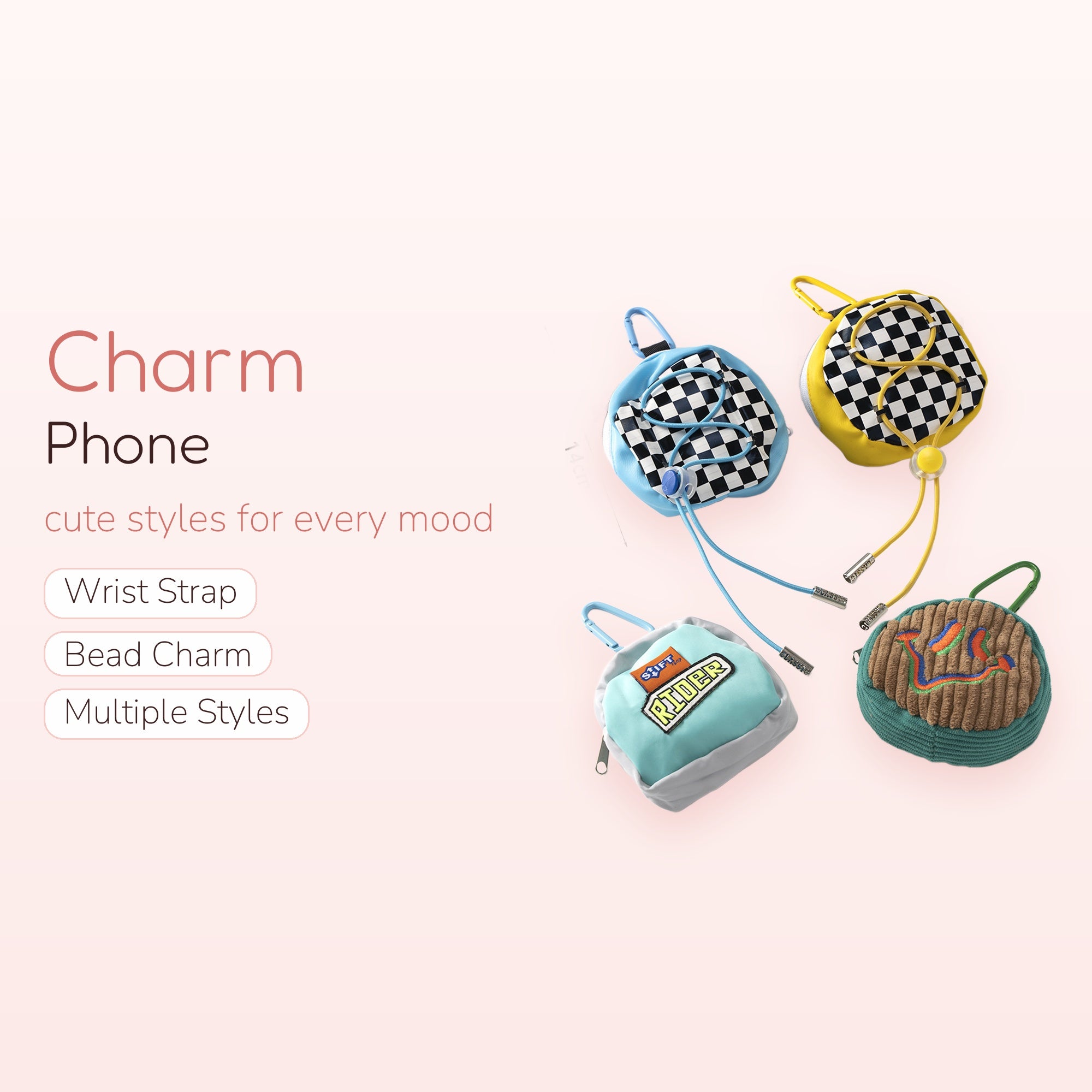 Y2K Checkerboard Drawstring Phone Charm | Cute Corduroy Pouch Keychain