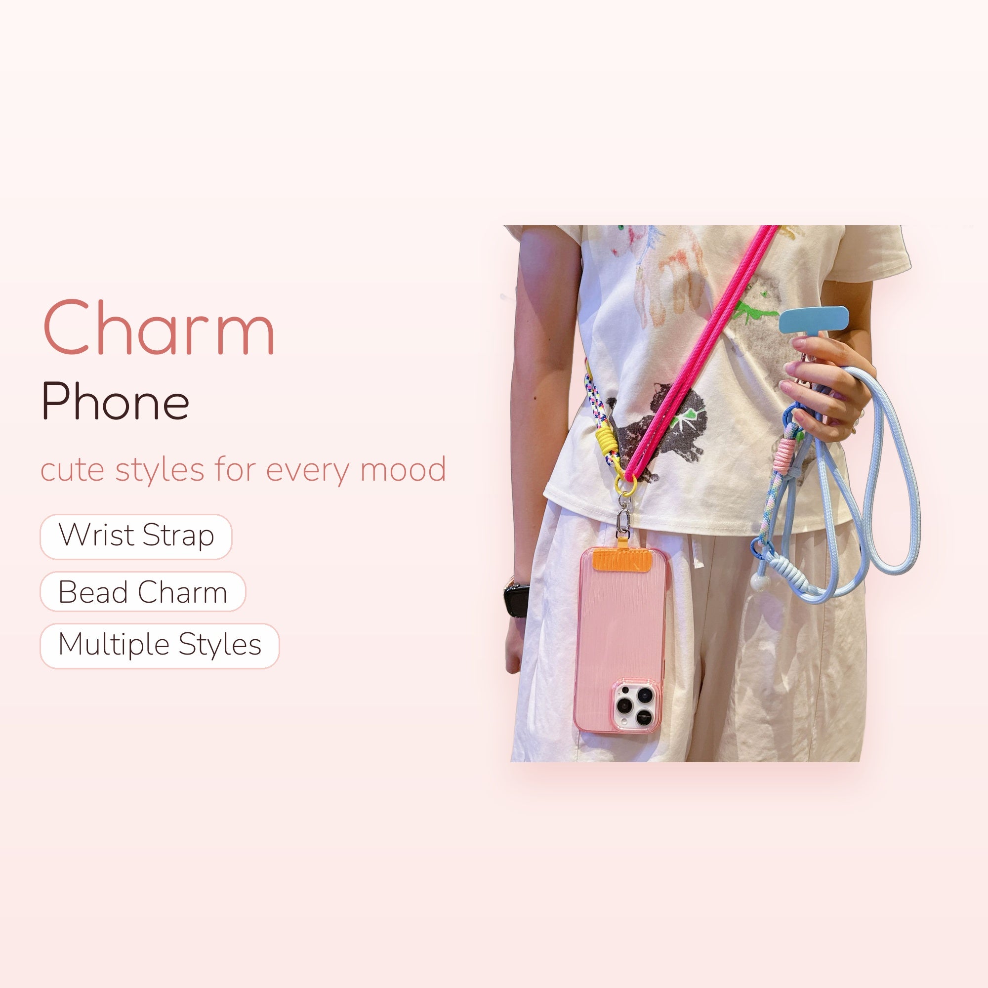 Pink & Blue Crossbody Phone Lanyard with Phone Case | Aesthetic Adjustable Strap